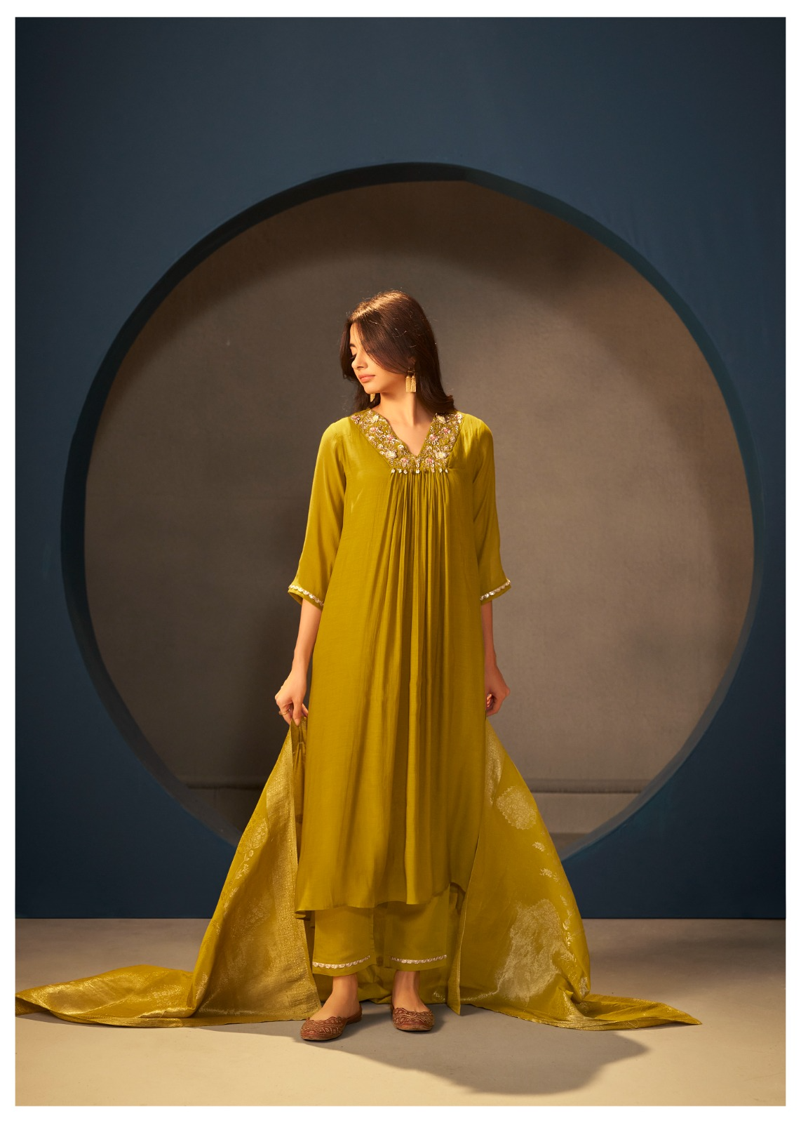 Mustard Chanderi Festive Suit Set