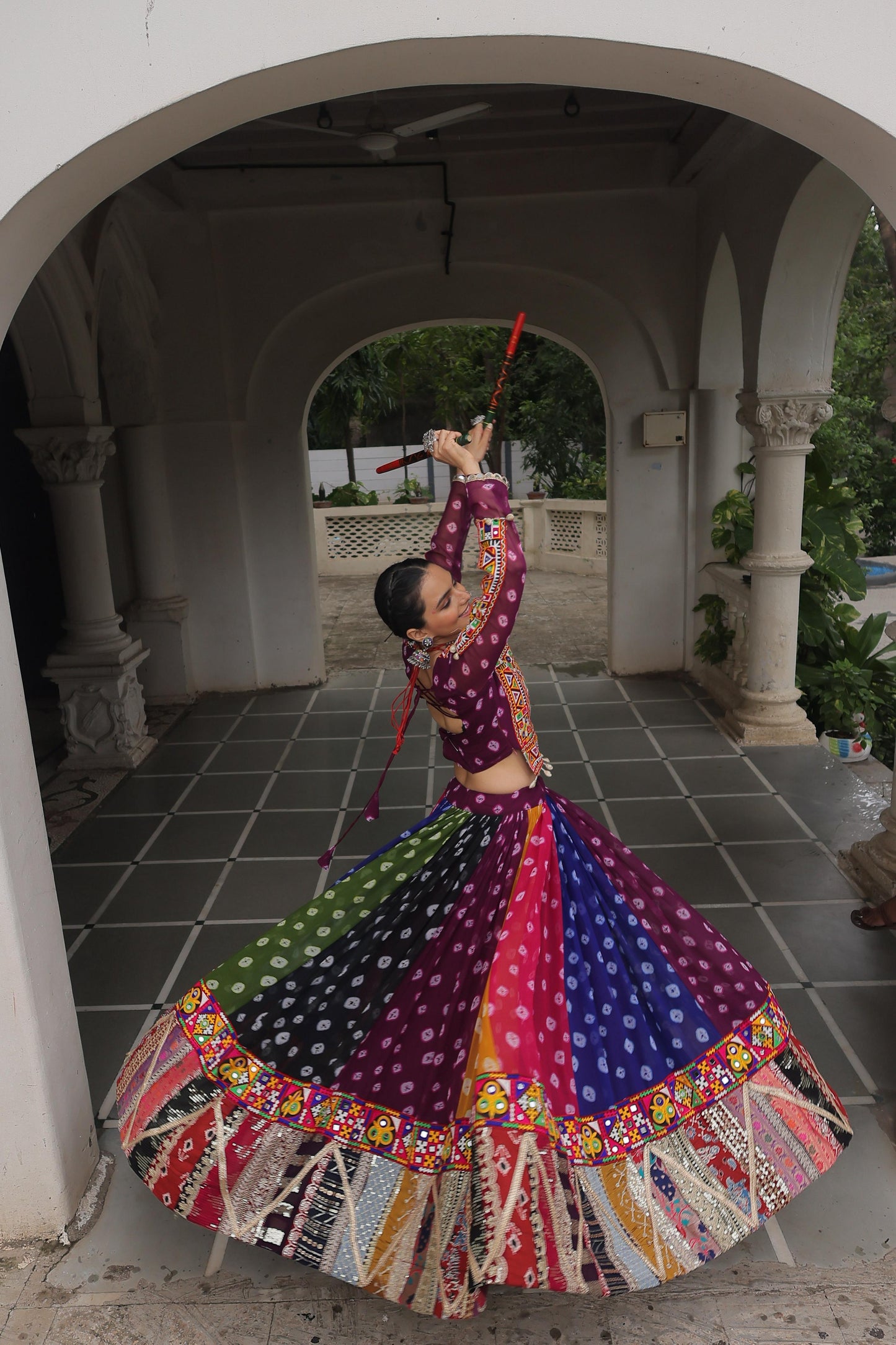 Multi Coloured Georgette Gamthi Lehenhga Choli
