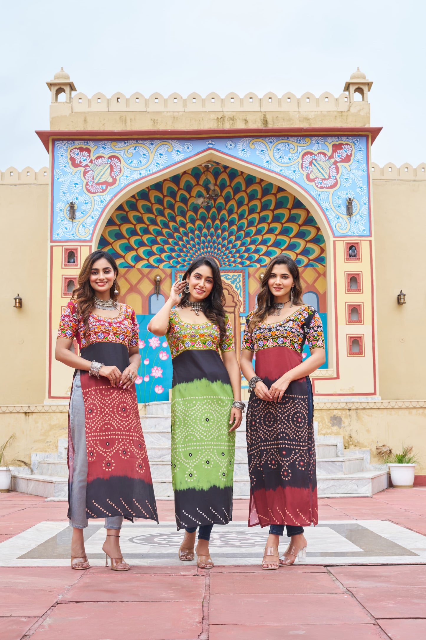 Black Colorful Banadhani Kutchi Work Kurti - Navtatri Special