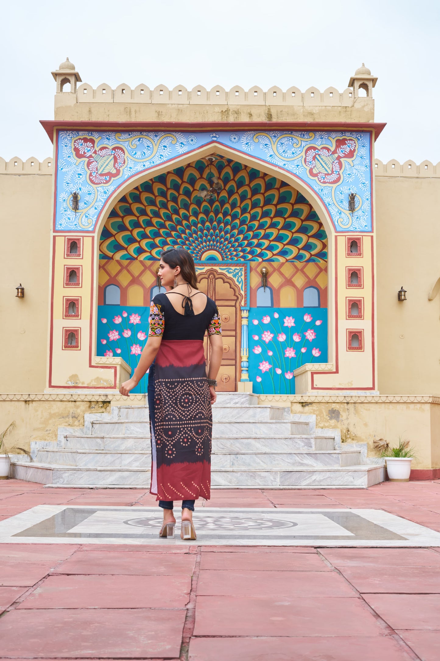 Black Colorful Banadhani Kutchi Work Kurti - Navtatri Special