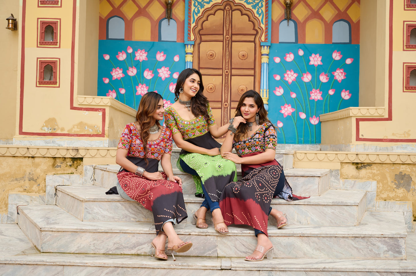 Black Colorful Banadhani Kutchi Work Kurti - Navtatri Special