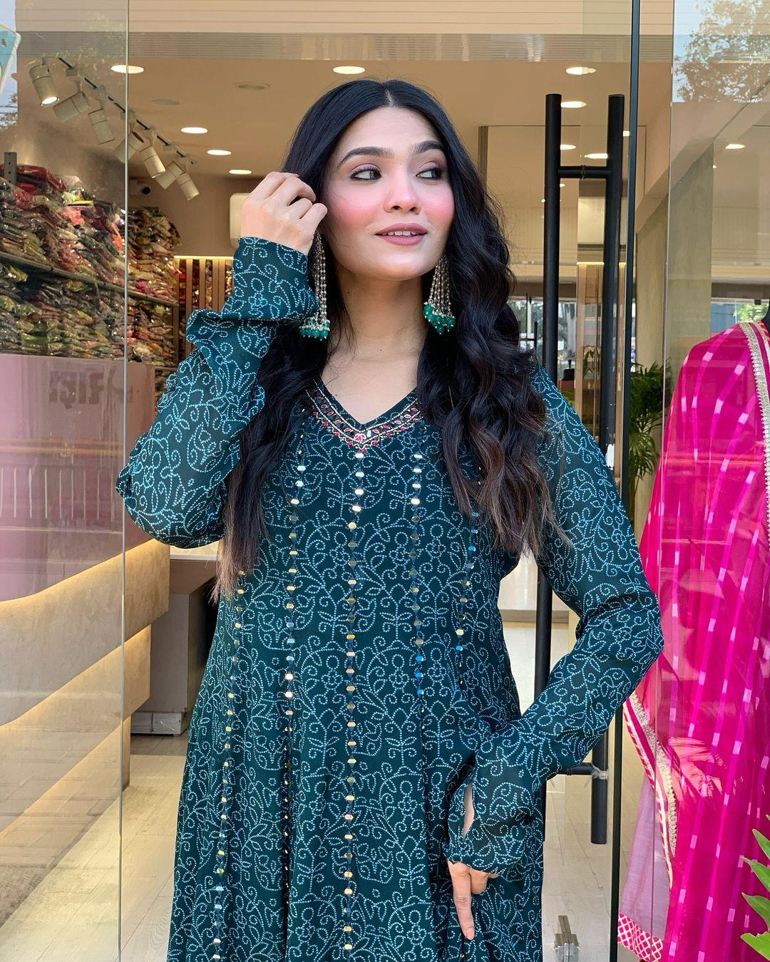 Peacock Blue Maslin Printed Embroidered Festive Suit Set