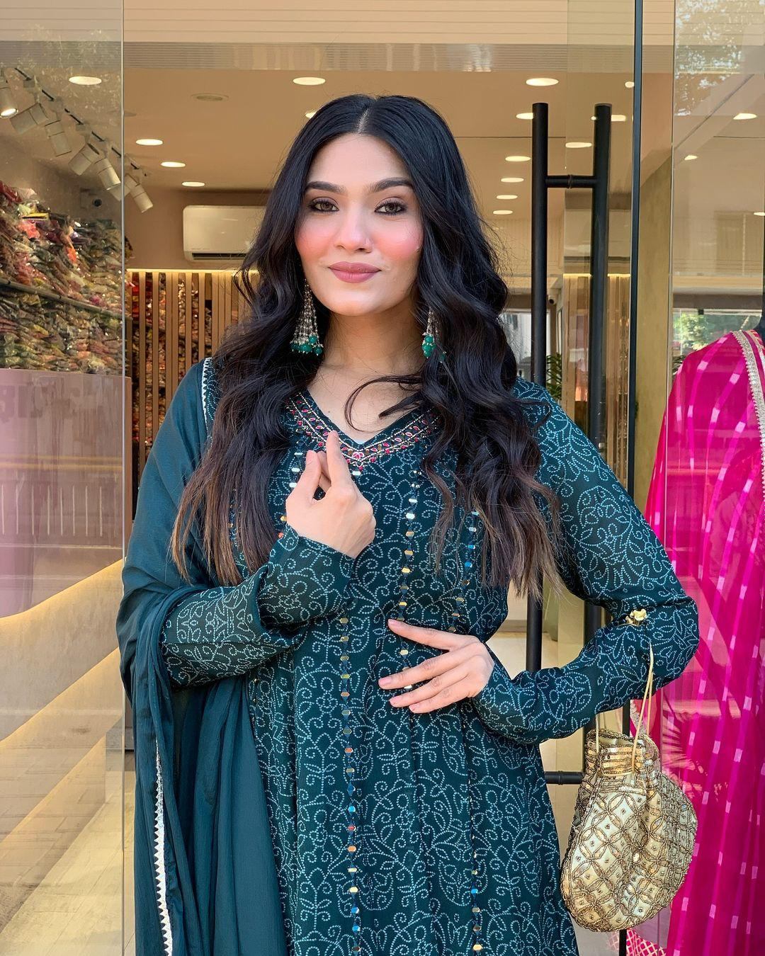 Peacock Blue Maslin Printed Embroidered Festive Suit Set