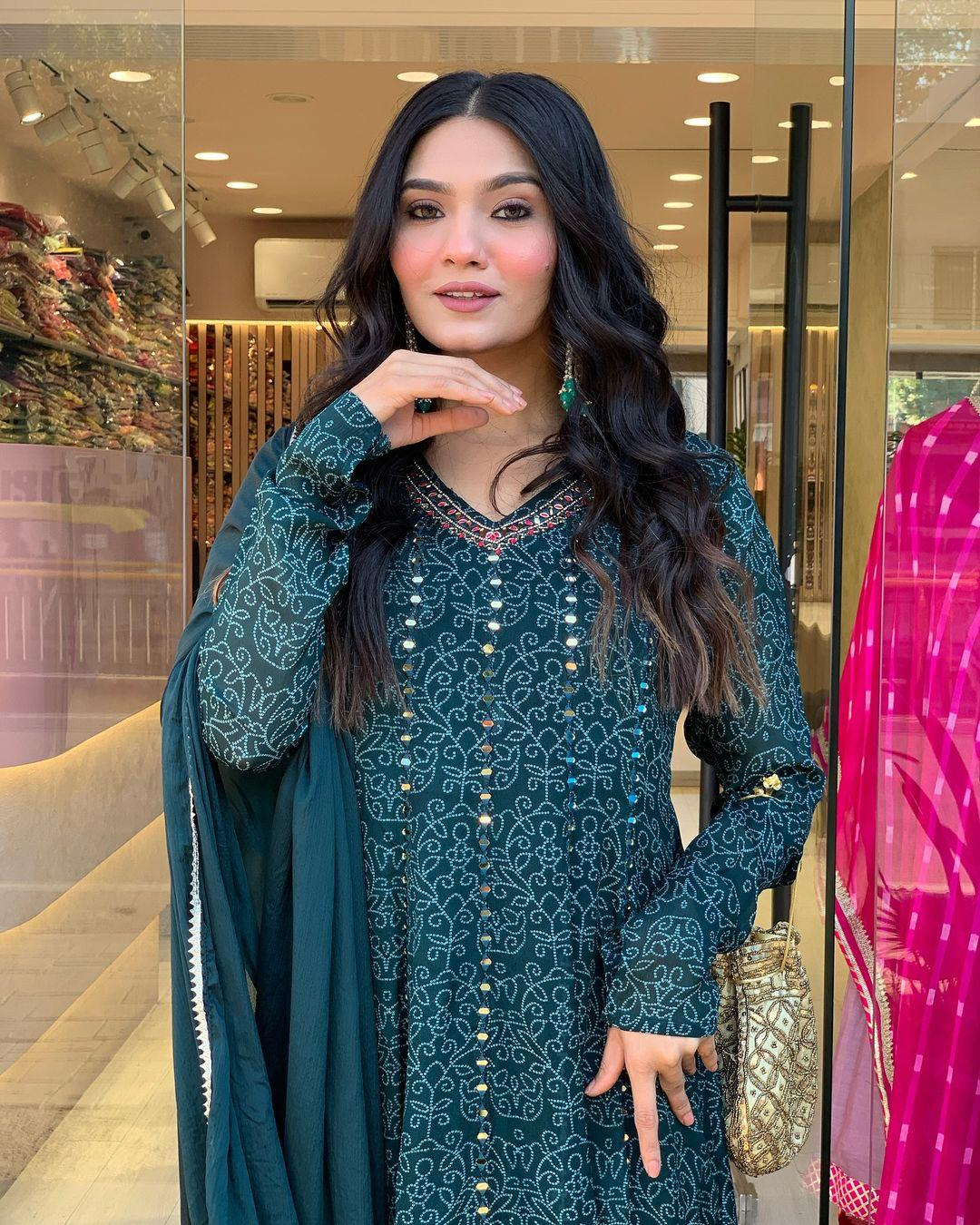 Peacock Blue Maslin Printed Embroidered Festive Suit Set