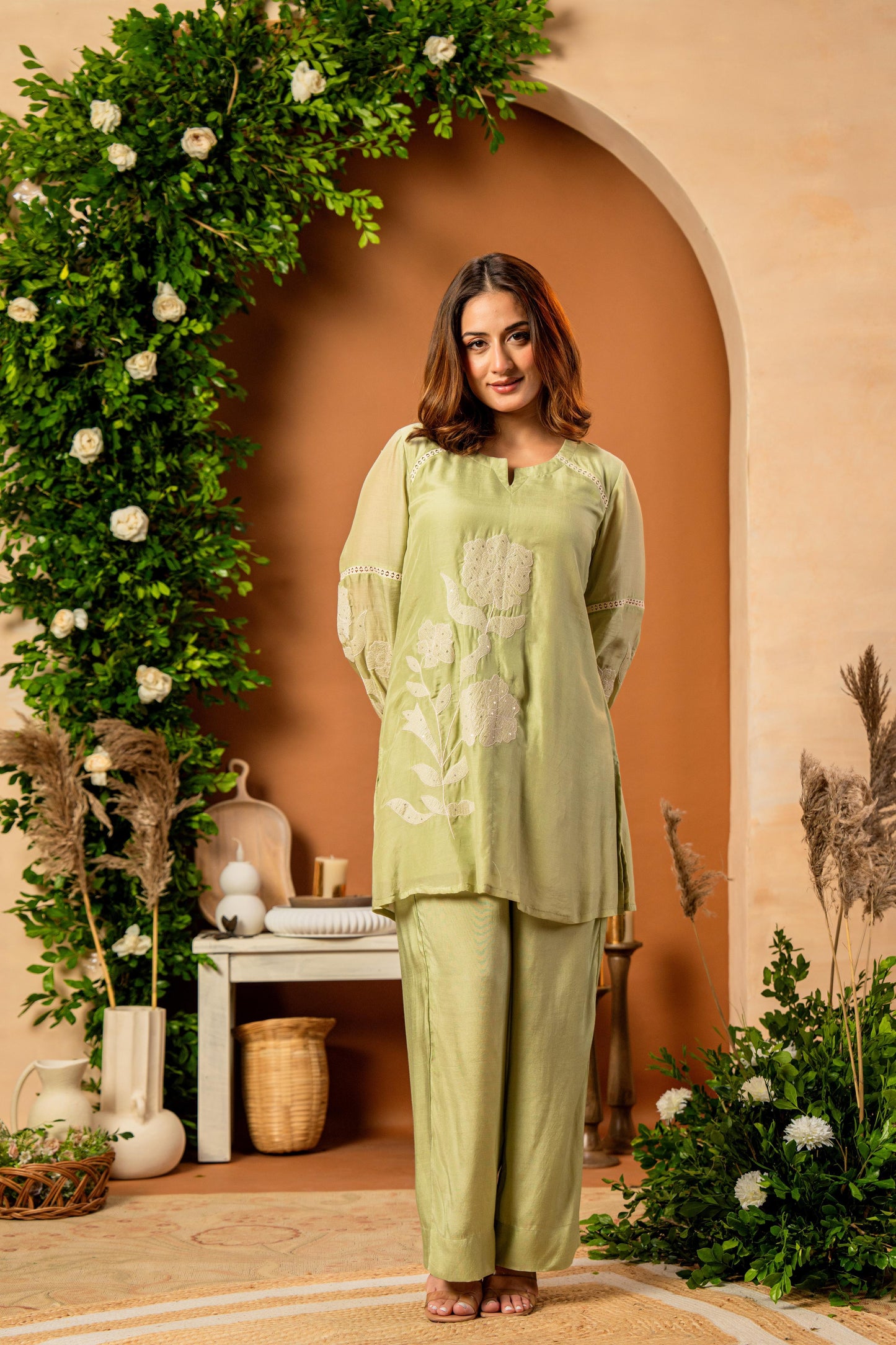 Sage Mulberry Silk Embroideried Co-Ord Set