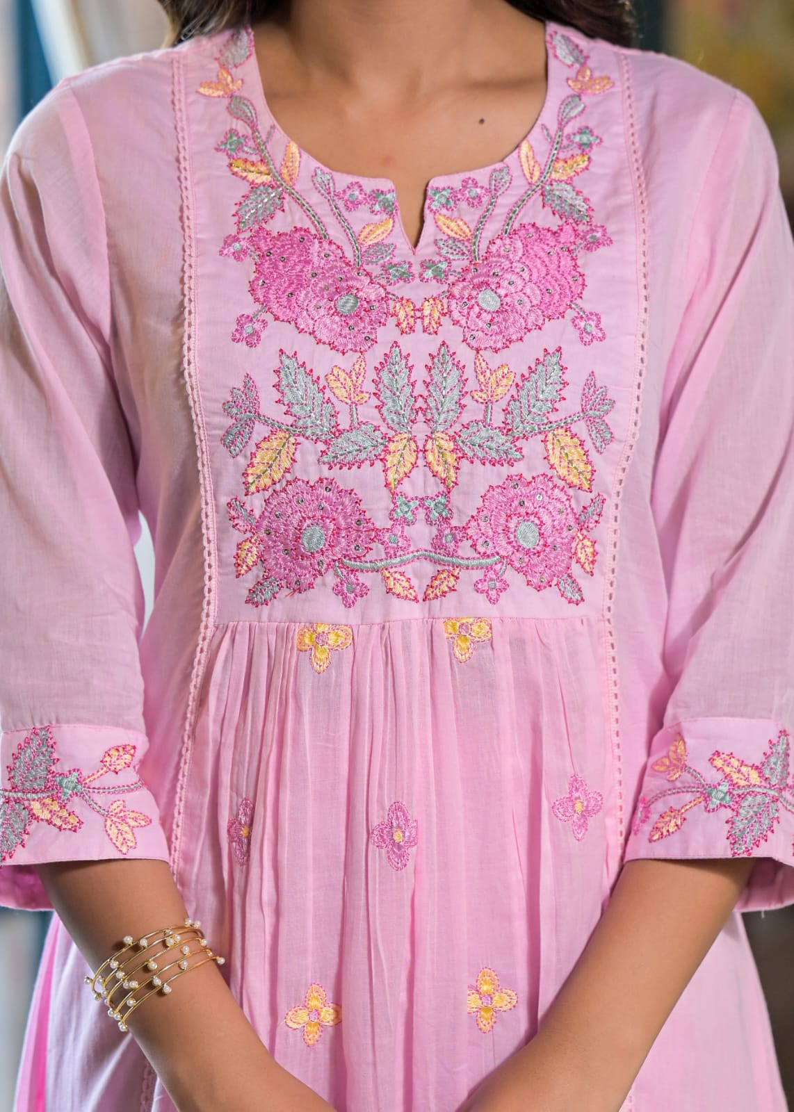 Pink Mul Cotton Embroidered Suit Set
