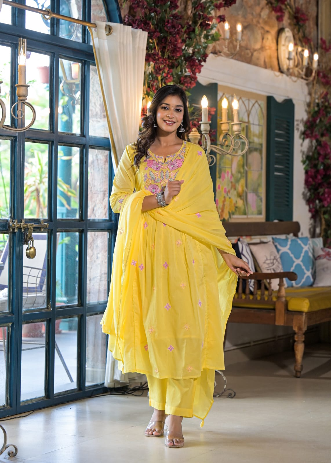Yellow Mul Cotton Embroidered Suit Set