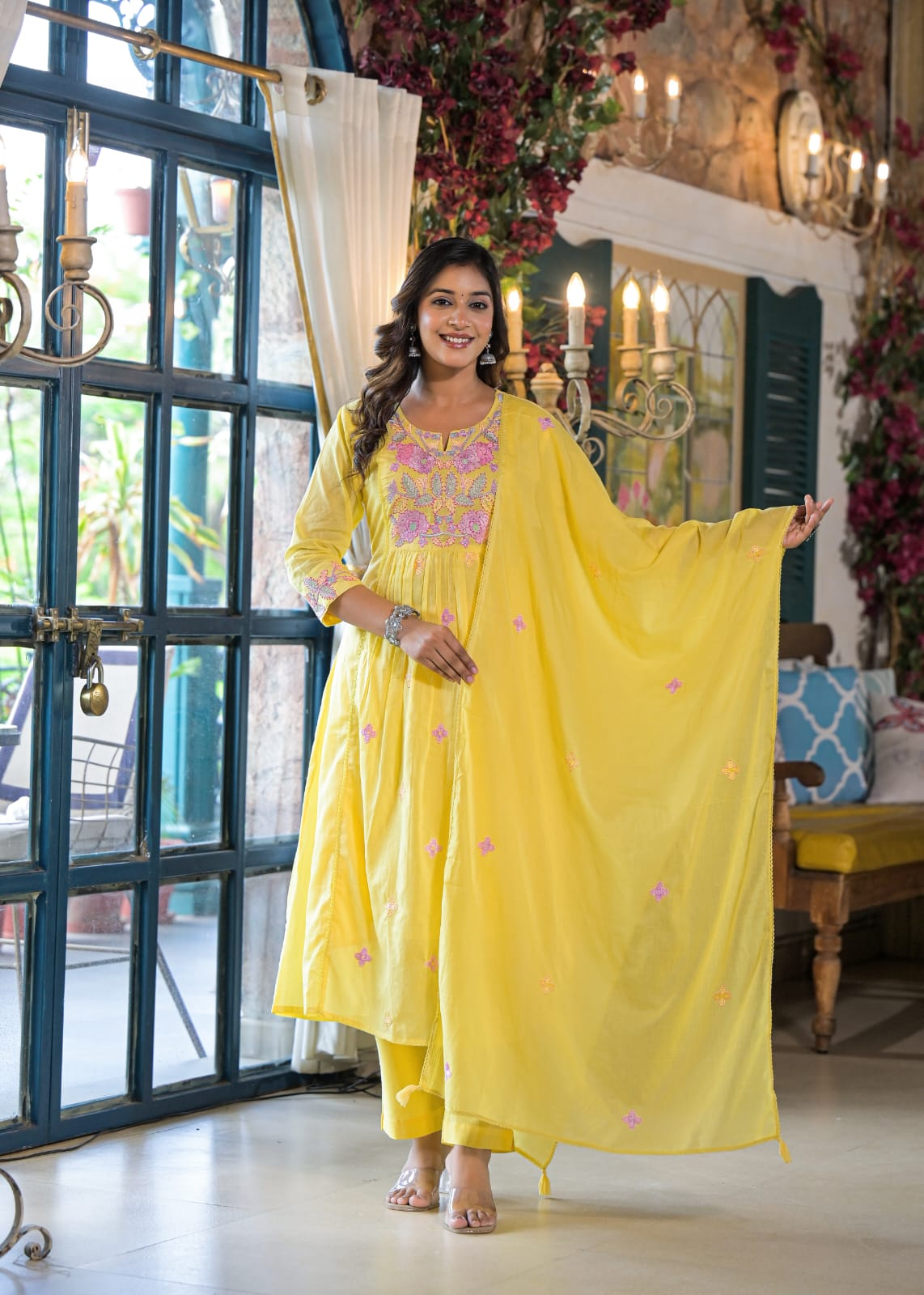 Yellow Mul Cotton Embroidered Suit Set