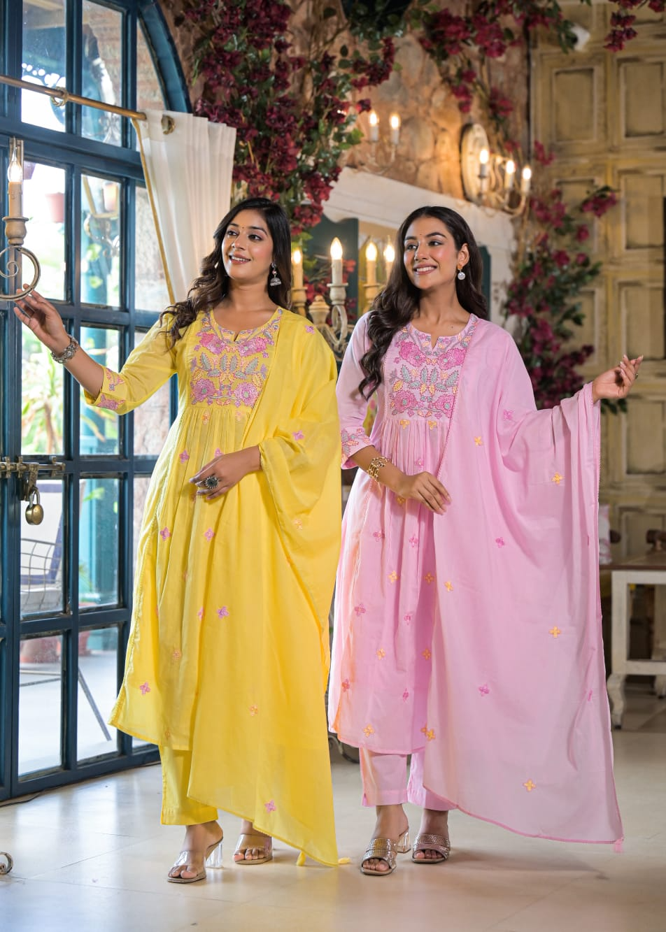Pink Mul Cotton Embroidered Suit Set