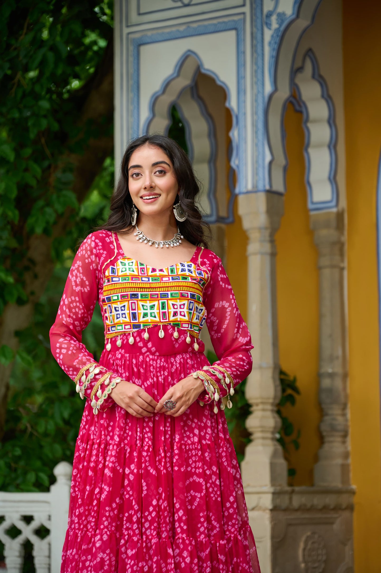Pink Georgette Bandhani Gown