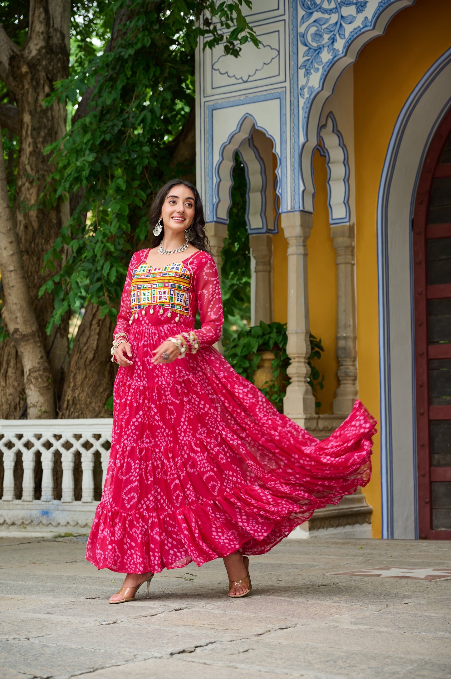 Pink Georgette Bandhani Gown