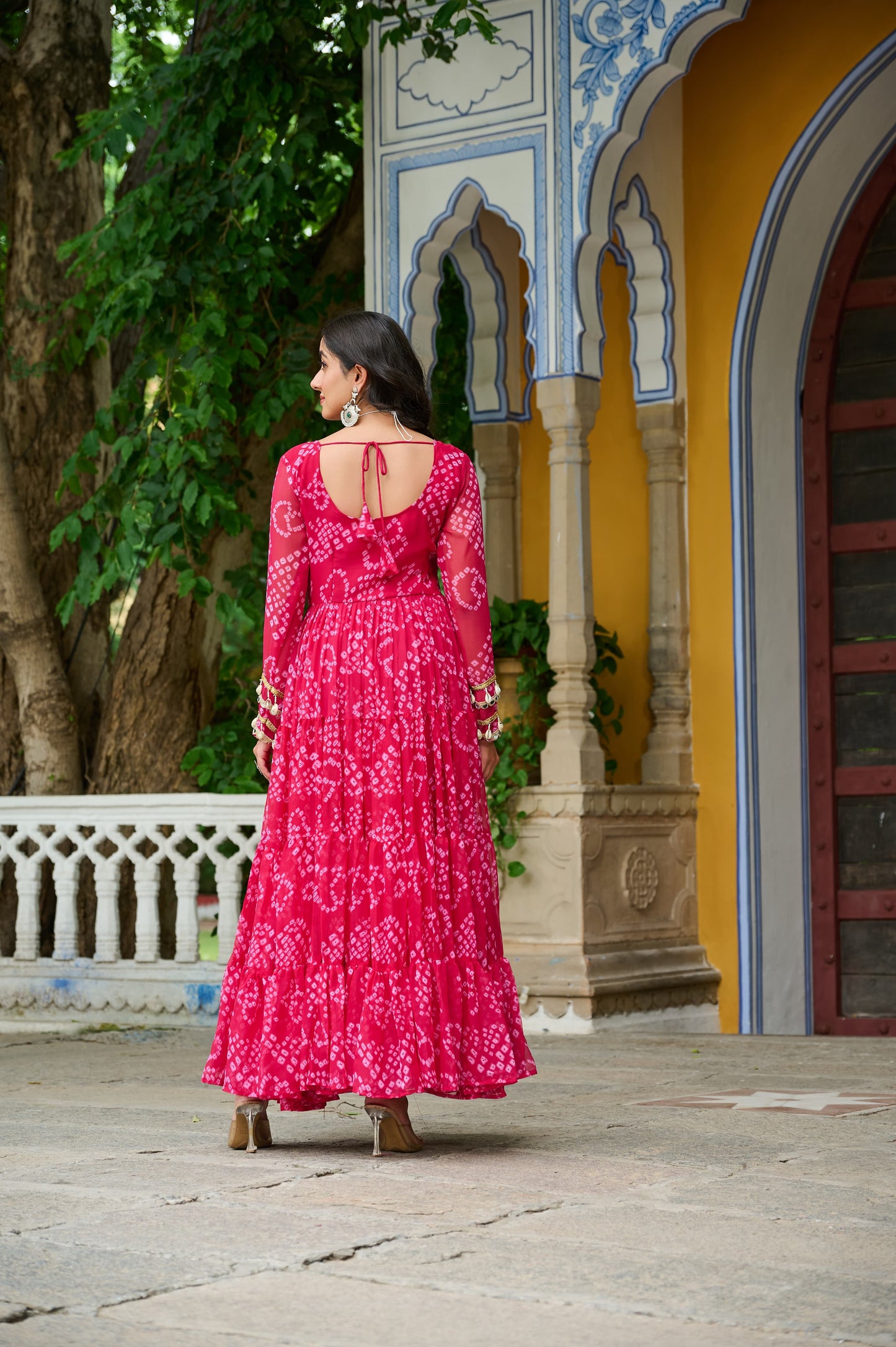 Pink Georgette Bandhani Gown