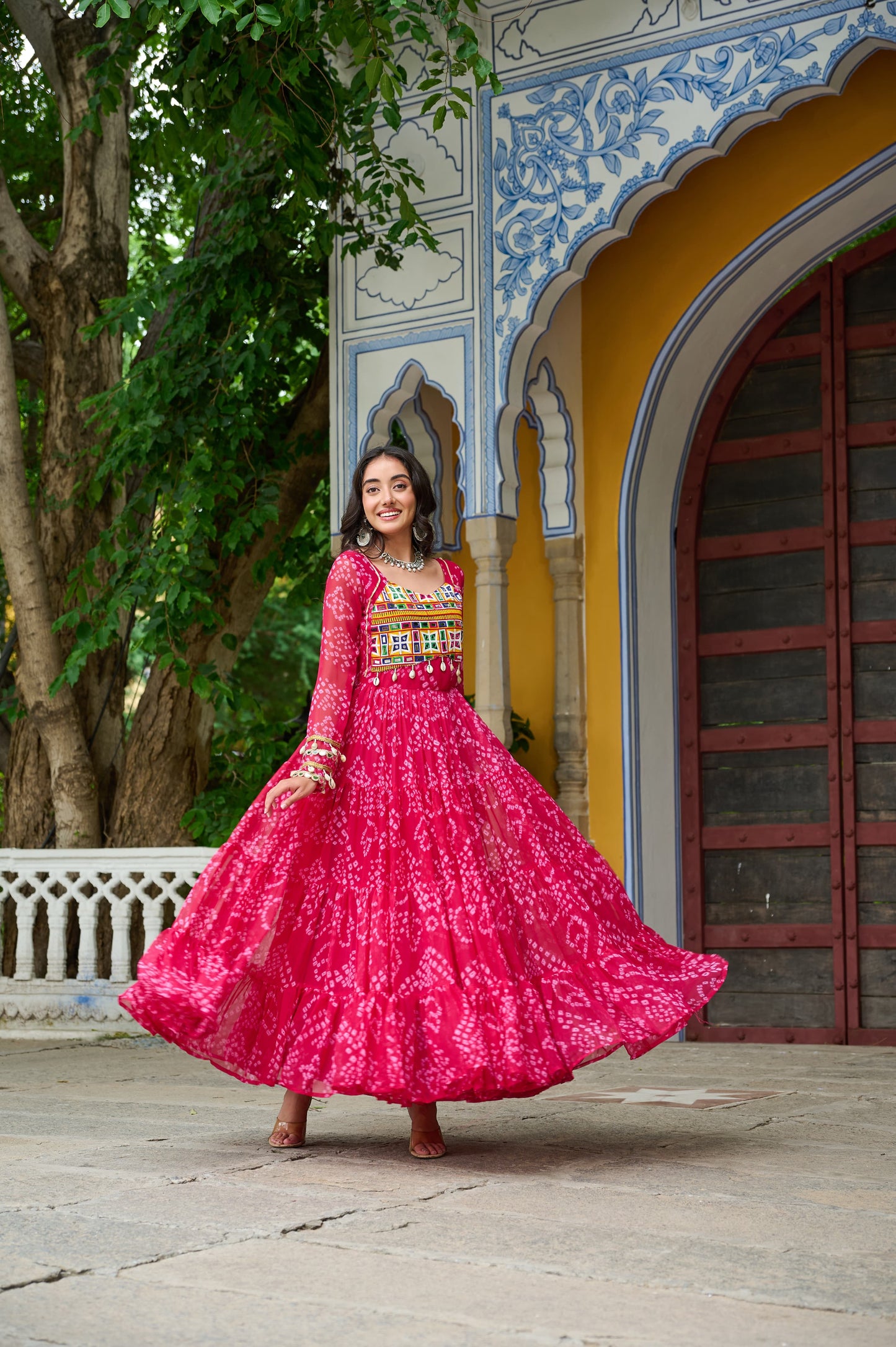 Pink Georgette Bandhani Gown