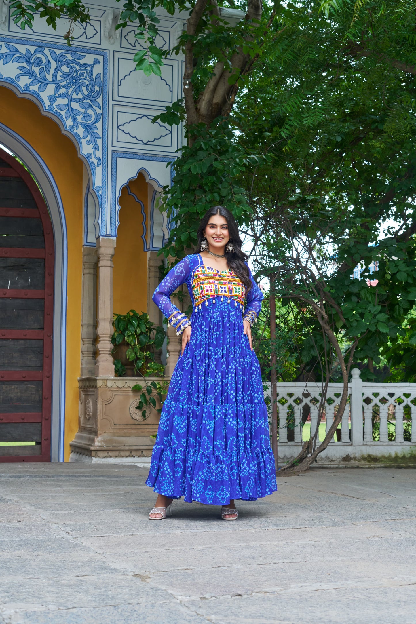 Blue Georgette Bandhani Gown