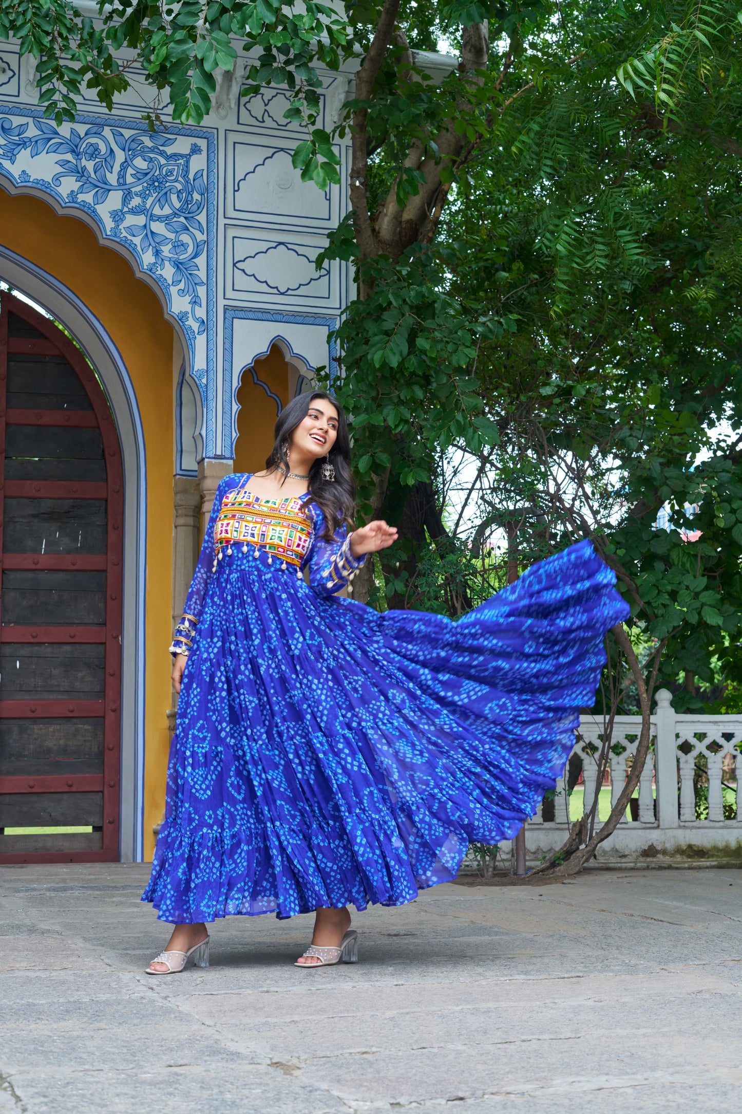 Blue Georgette Bandhani Gown