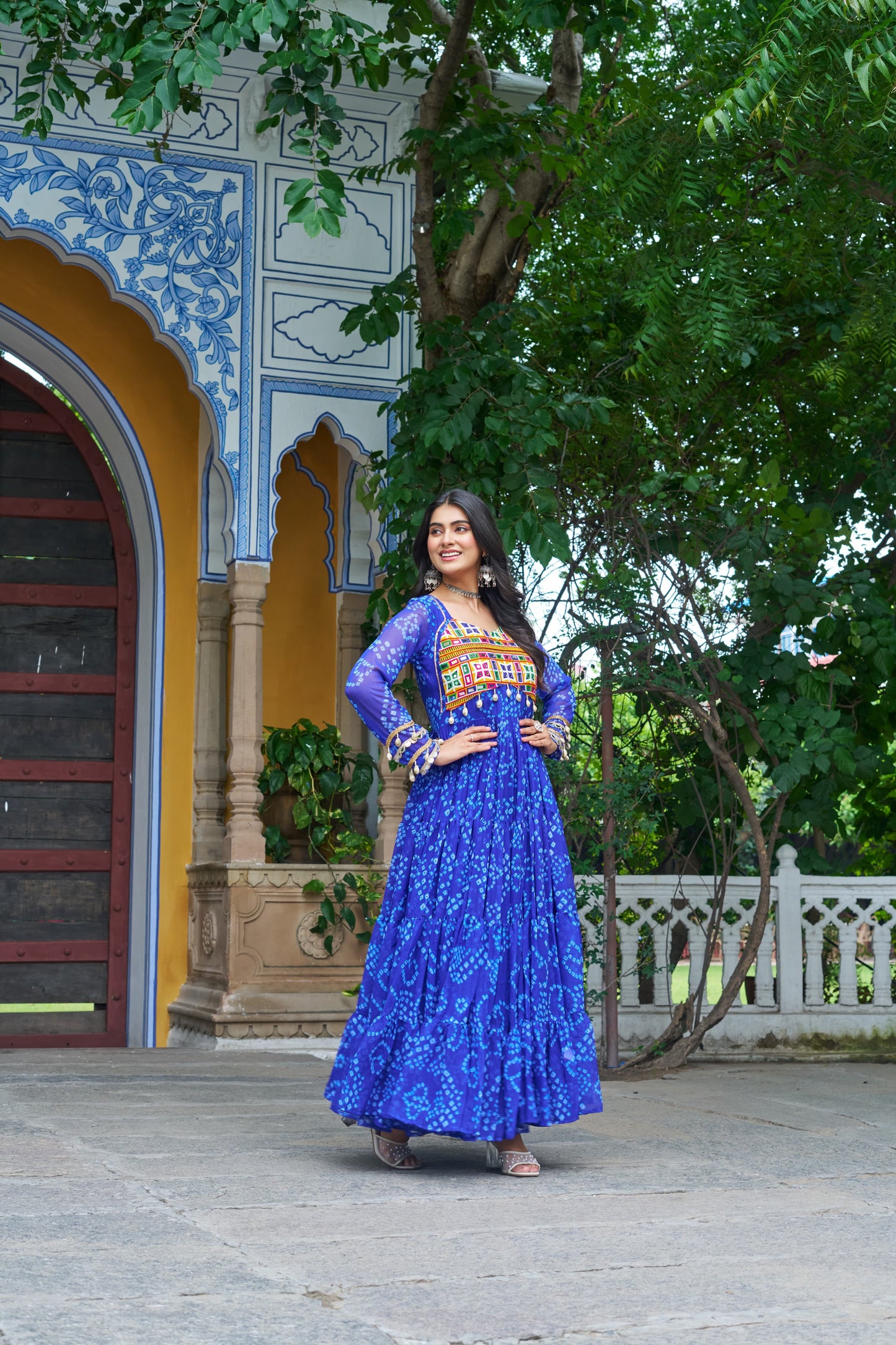Blue Georgette Bandhani Gown