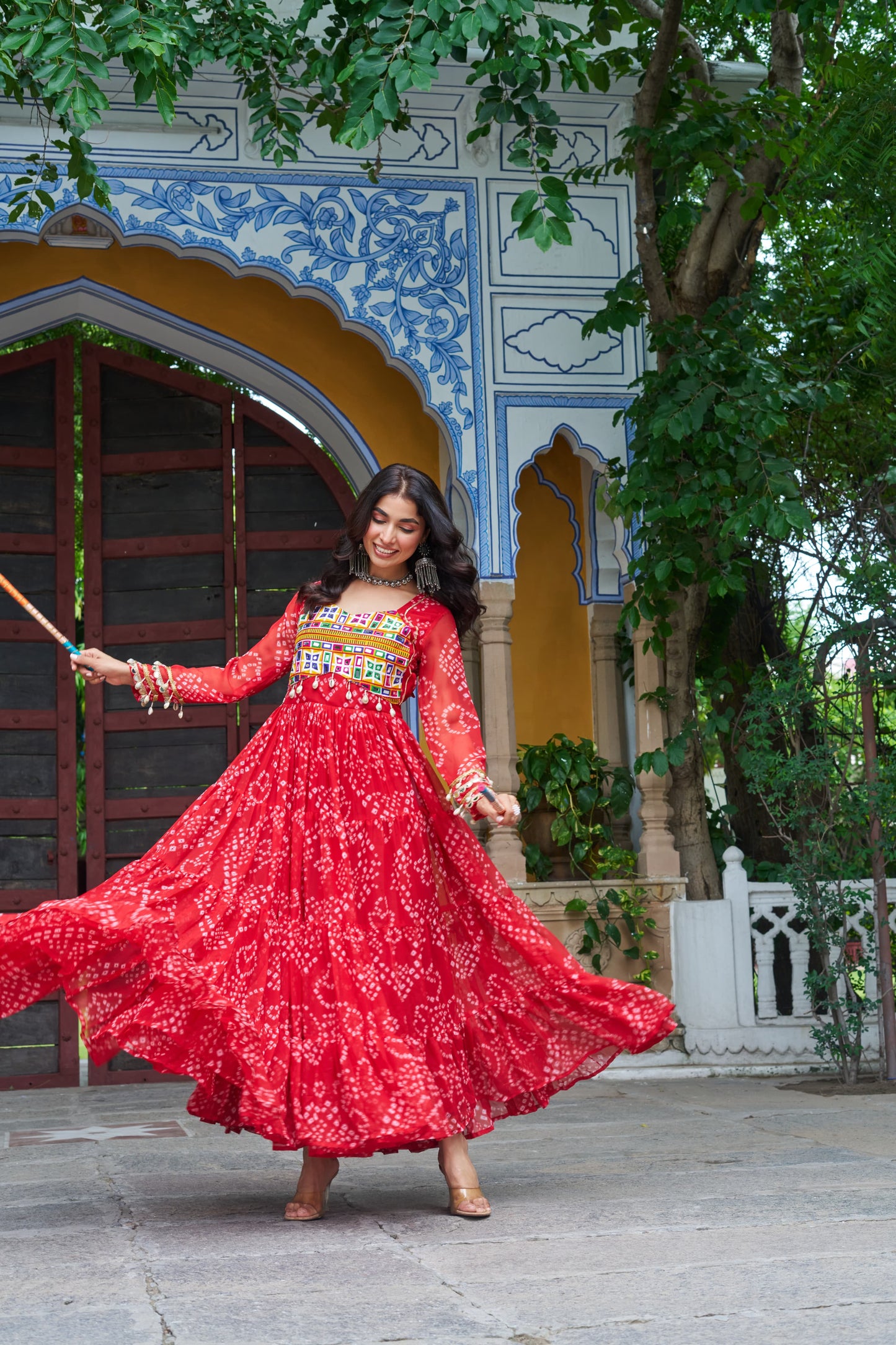Tomato Red Georgette Bandhani Gown