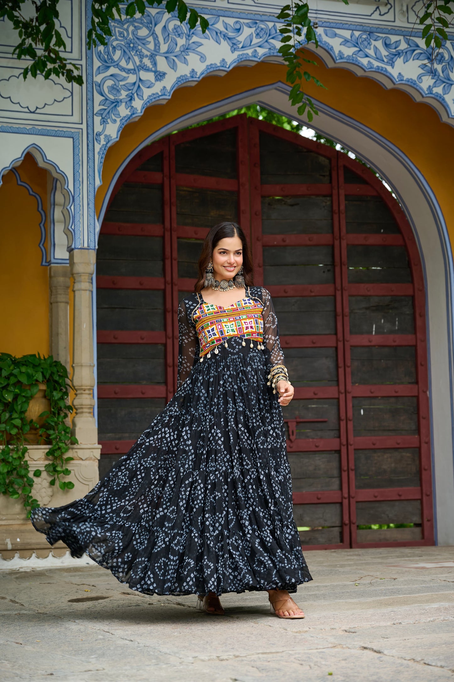 Black Georgette Bandhani Gown