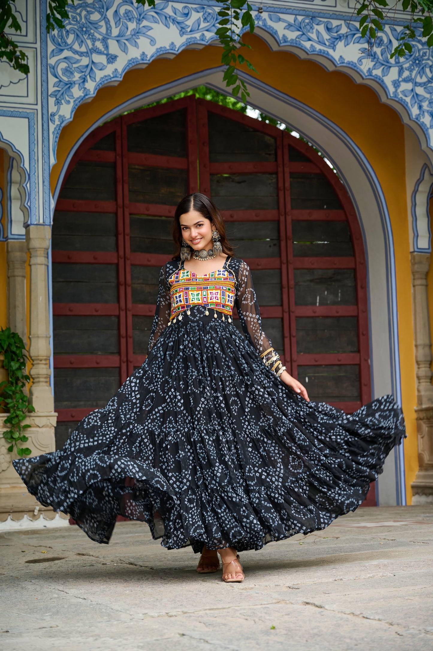 Black Georgette Bandhani Gown