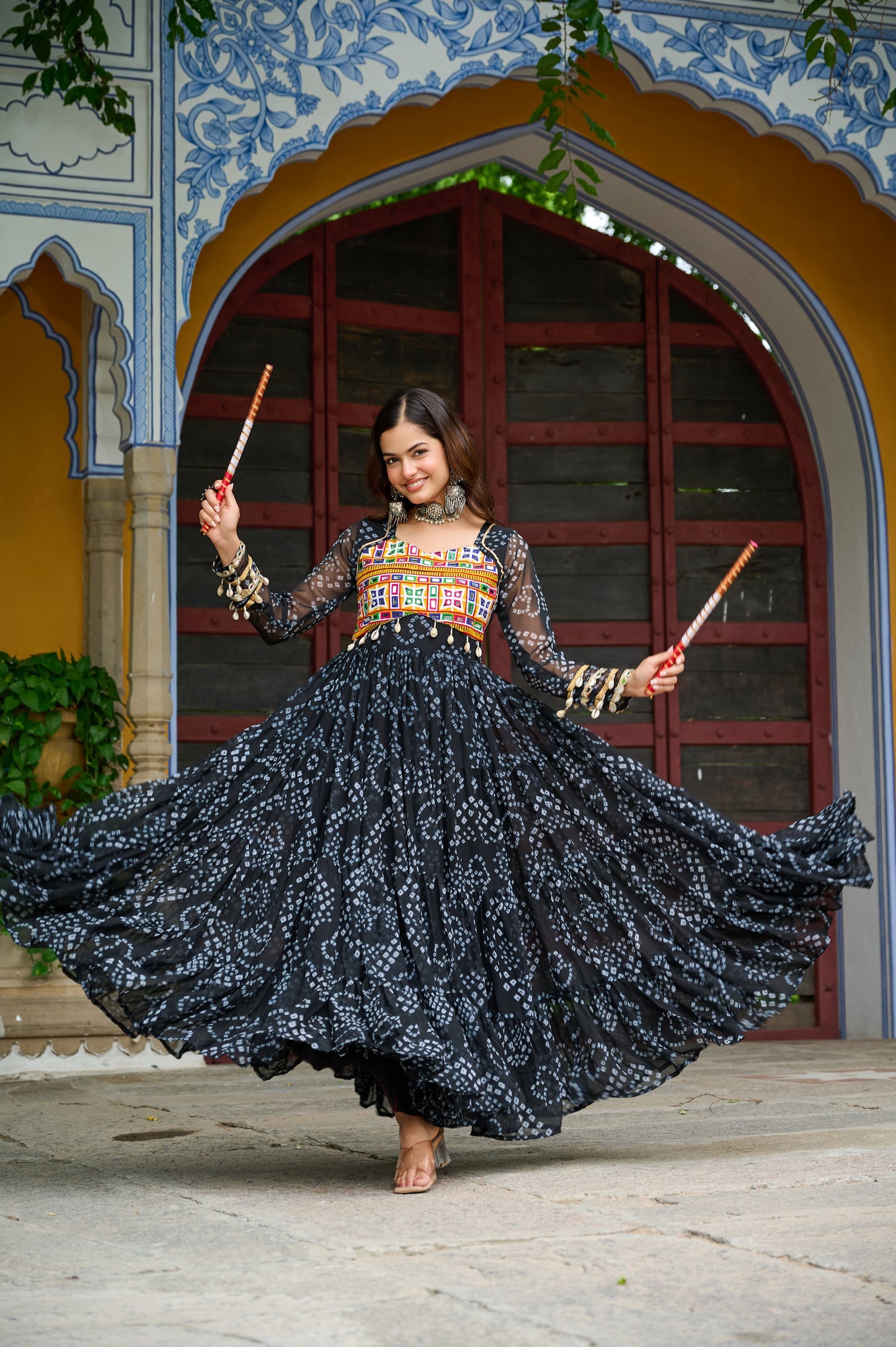 Black Georgette Bandhani Gown