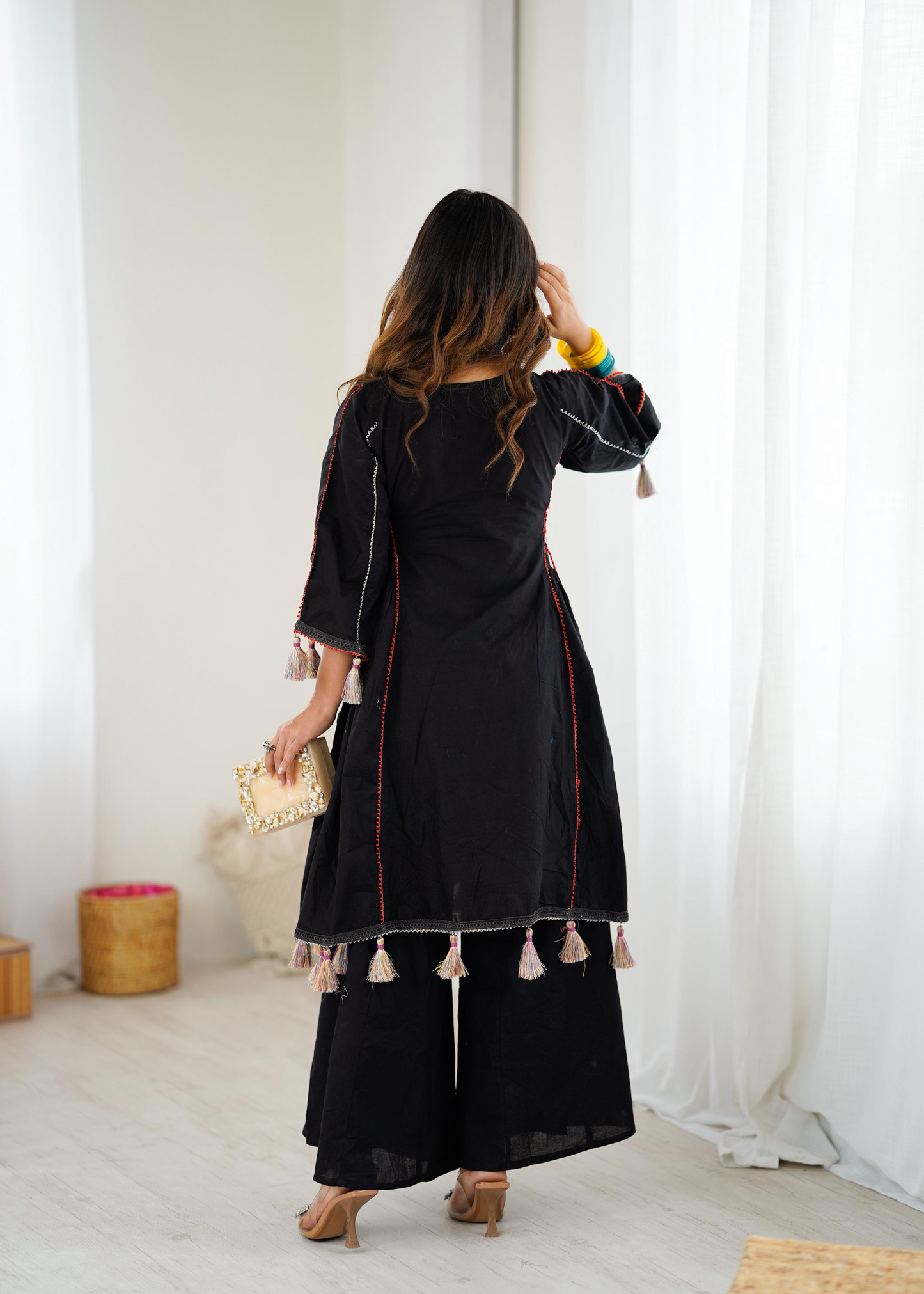 Black Khadi Cotton Sequence Embroidered Festive Anarkali Suit