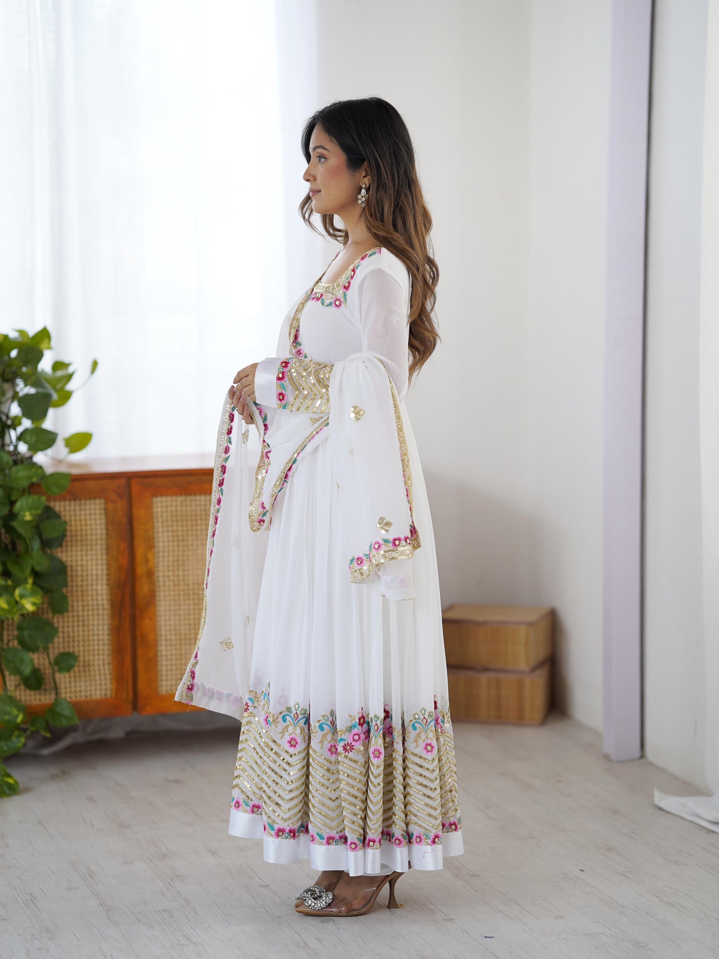Heaven White Georgette Embroidered Sequence Anarkali Suit