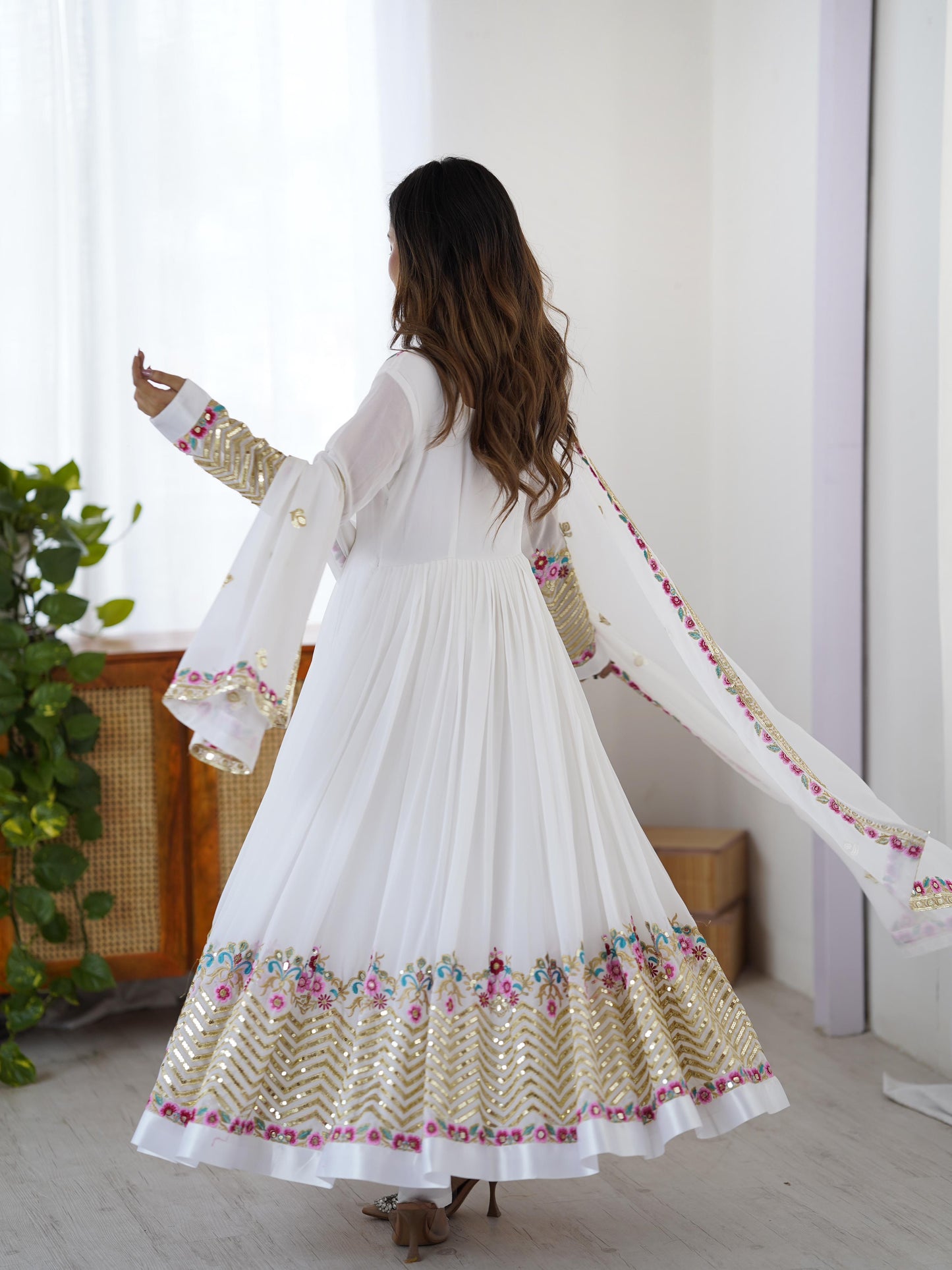 Heaven White Georgette Embroidered Sequence Anarkali Suit