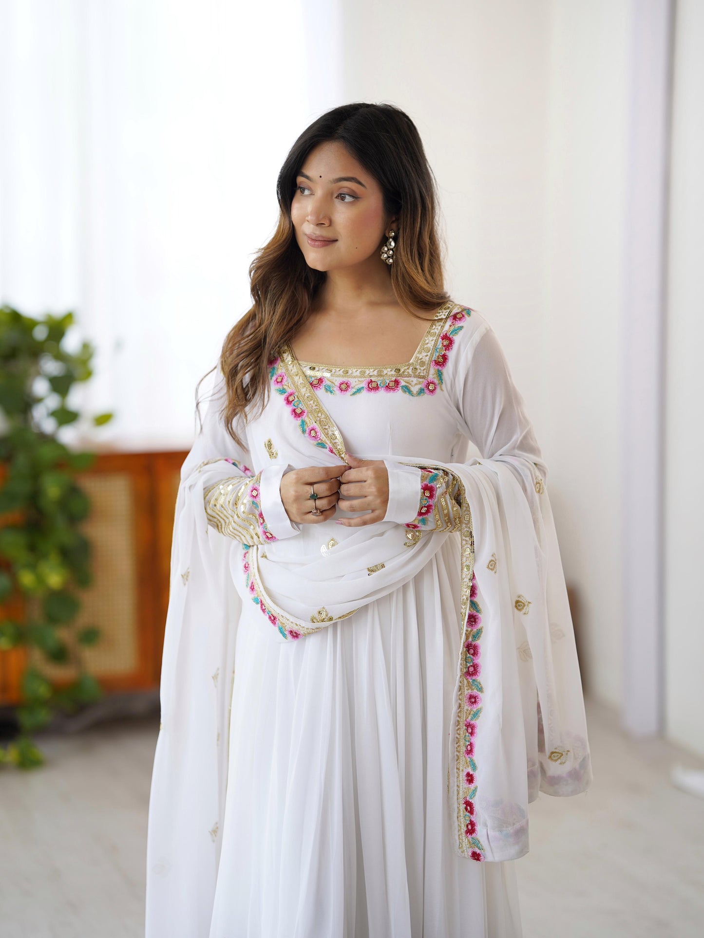 Heaven White Georgette Embroidered Sequence Anarkali Suit
