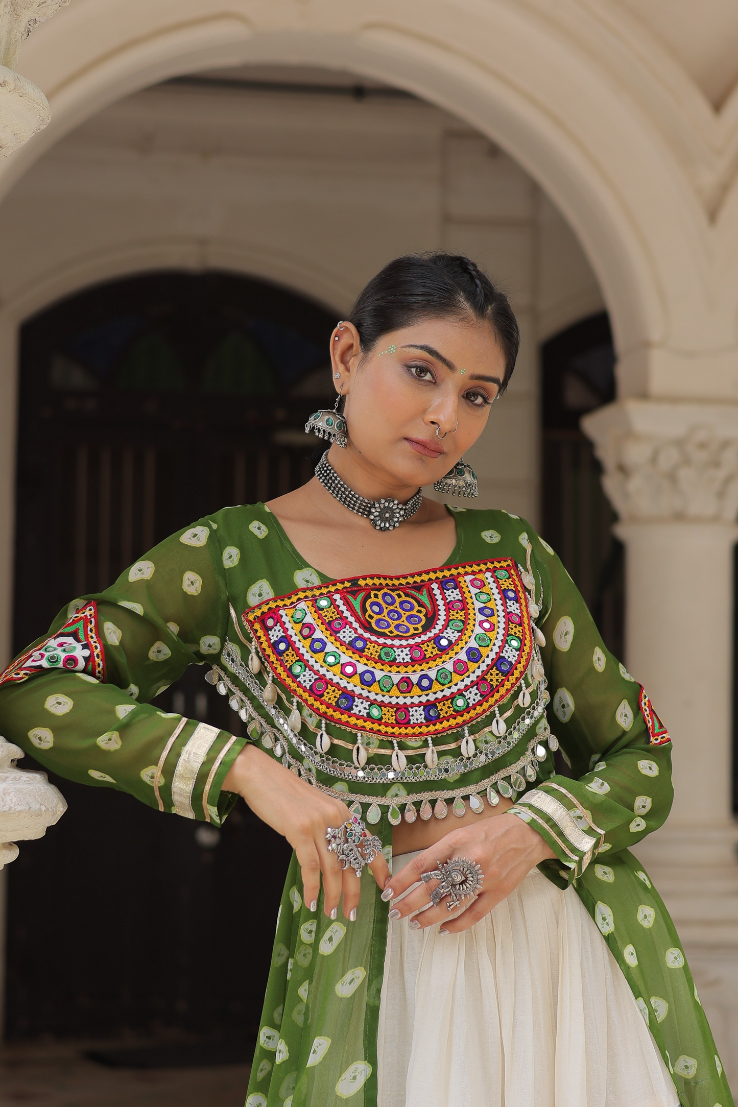 Canary Green Bandhej Kurti & Lehenga Set