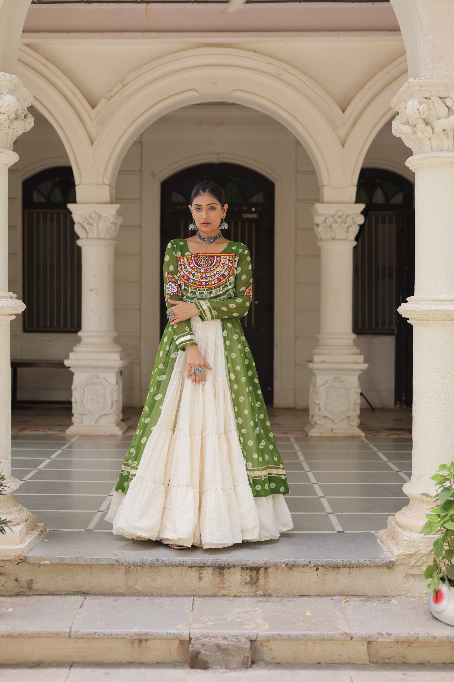 Canary Green Bandhej Kurti & Lehenga Set