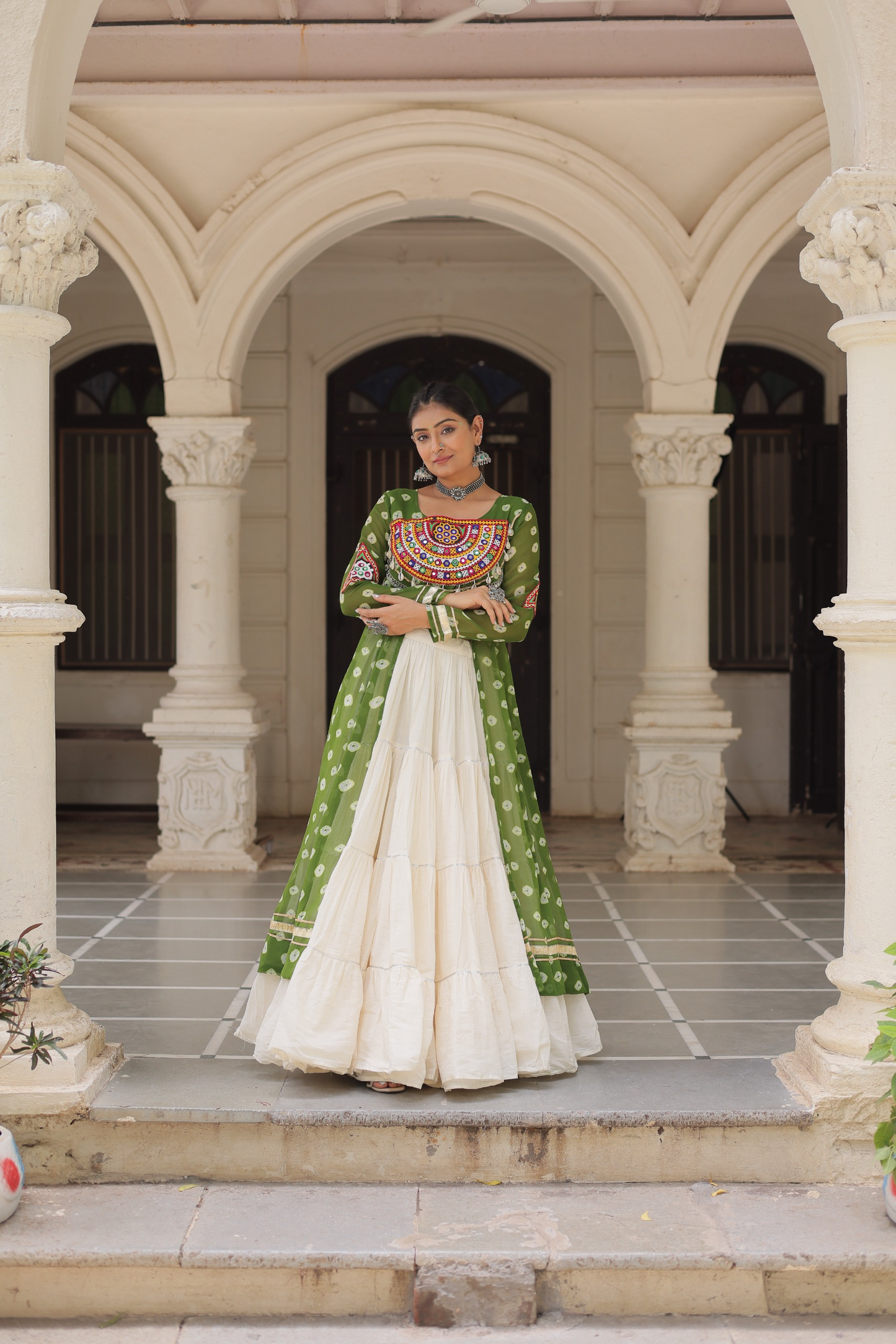 Canary Green Bandhej Kurti & Lehenga Set
