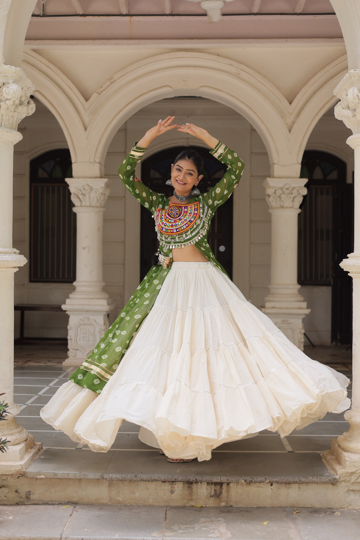 Canary Green Bandhej Kurti & Lehenga Set
