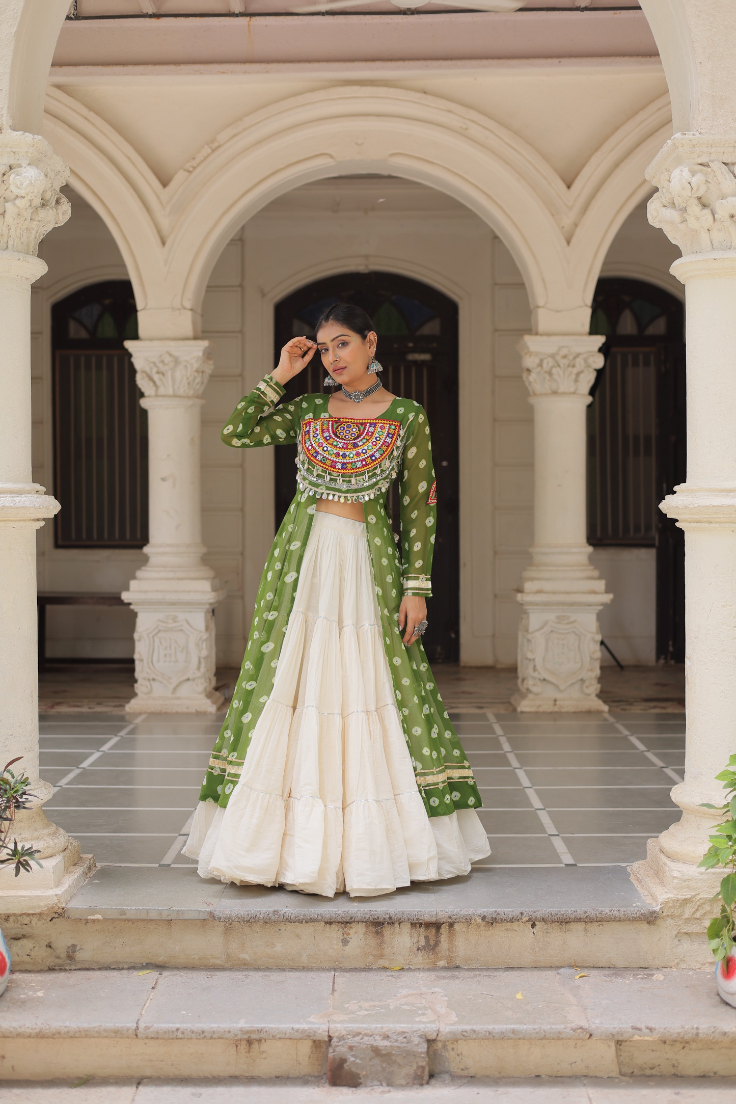 Canary Green Bandhej Kurti & Lehenga Set