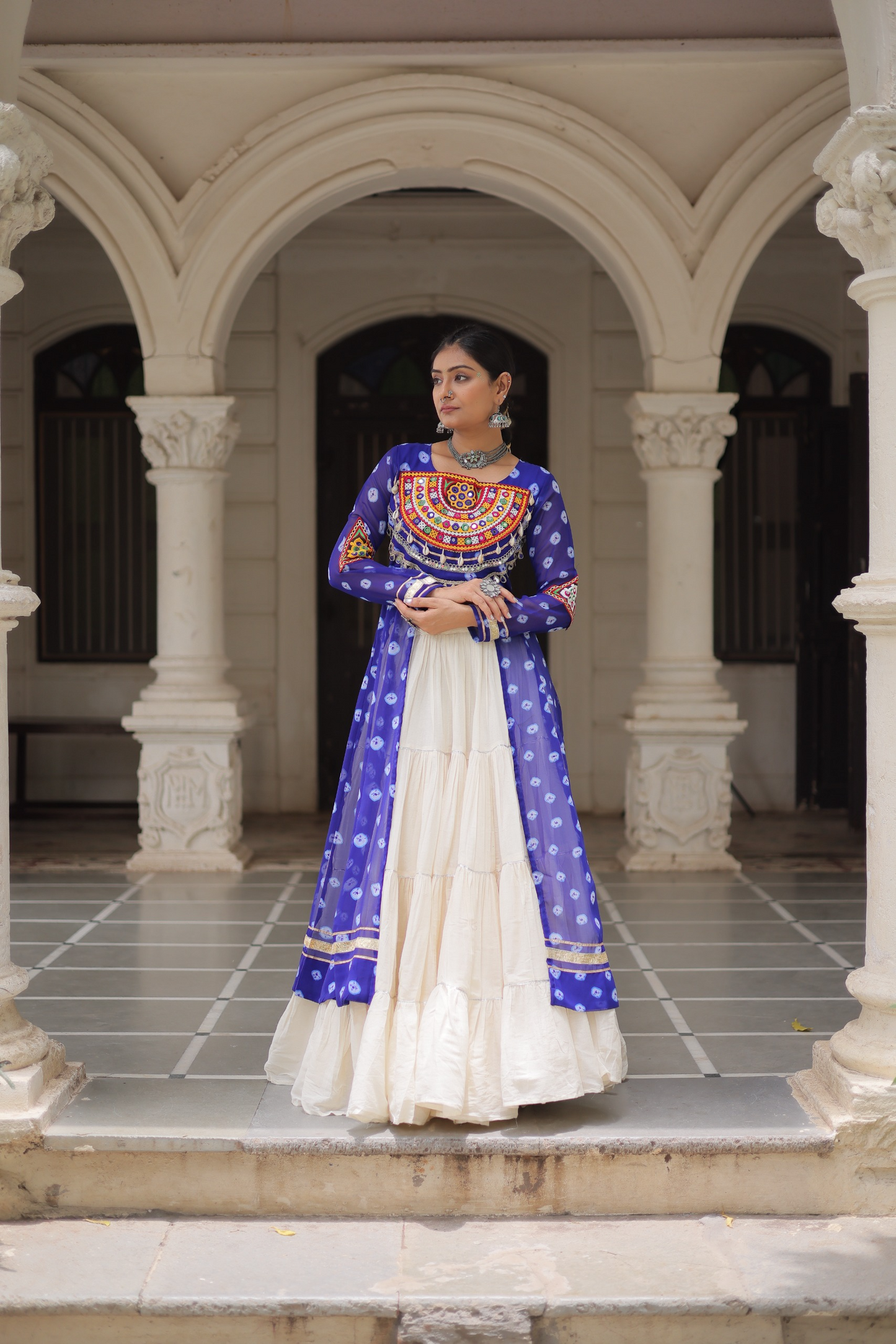 Blue Bandhej Kurti & Lehenga Set