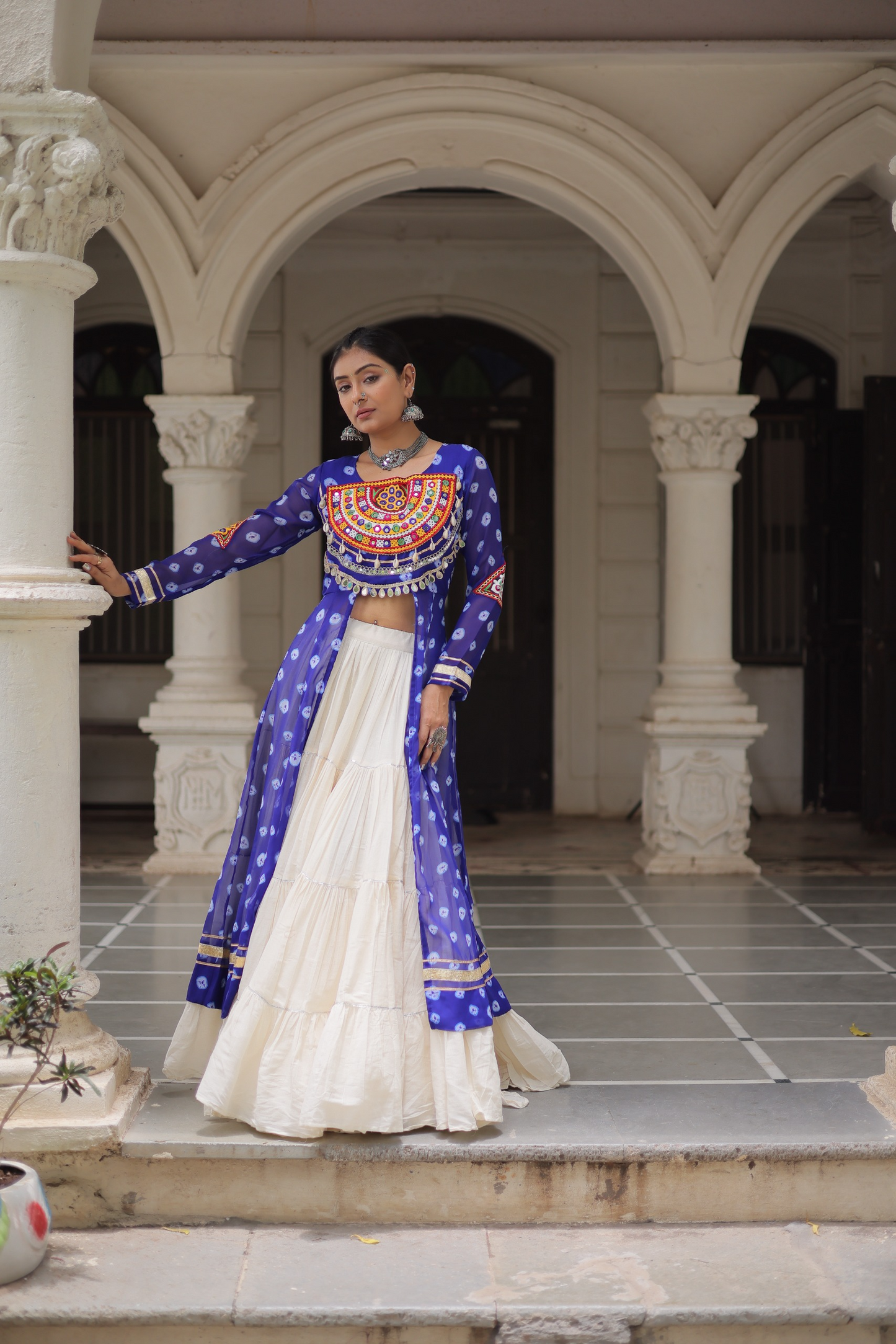 Blue Bandhej Kurti & Lehenga Set