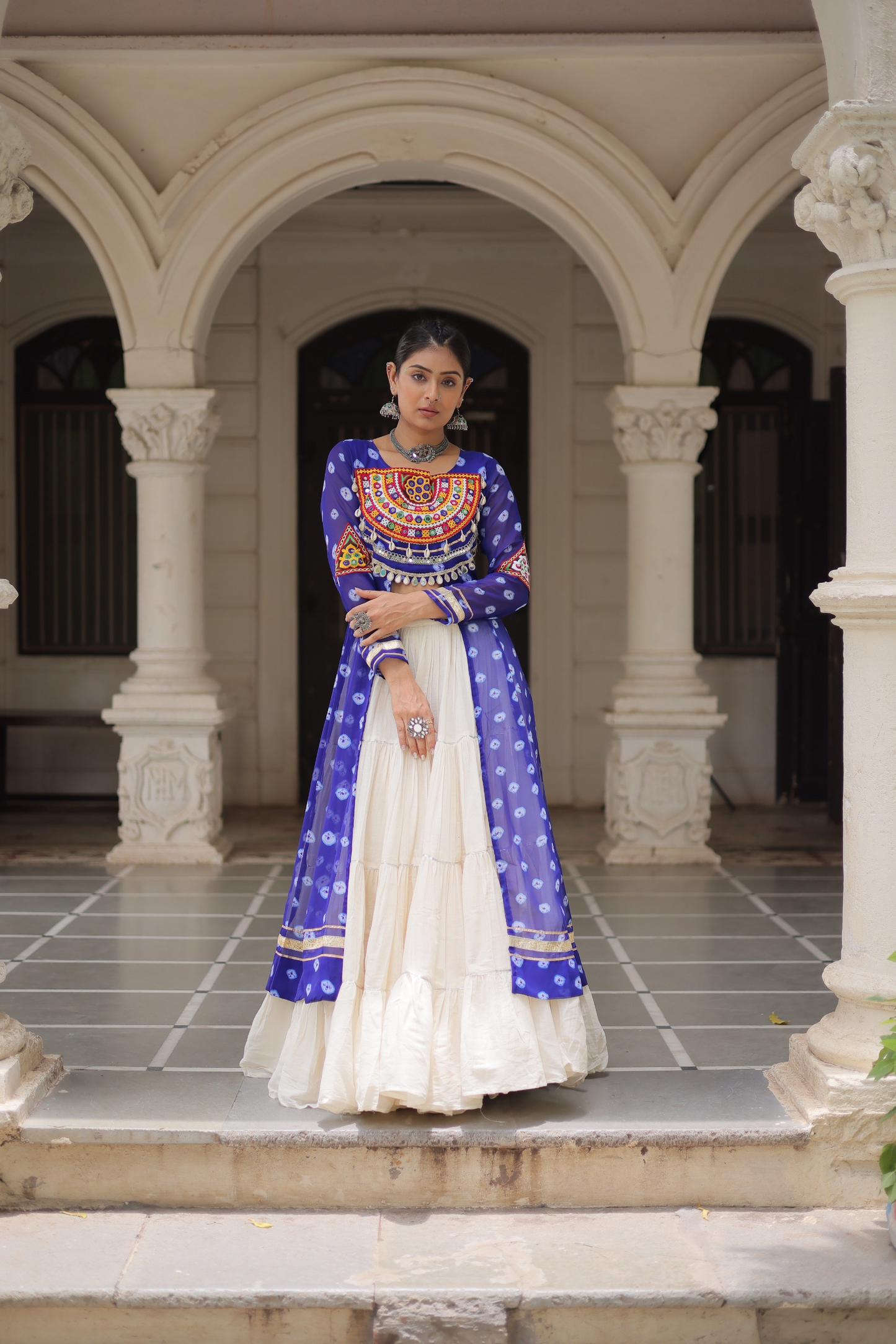 Blue Bandhej Kurti & Lehenga Set