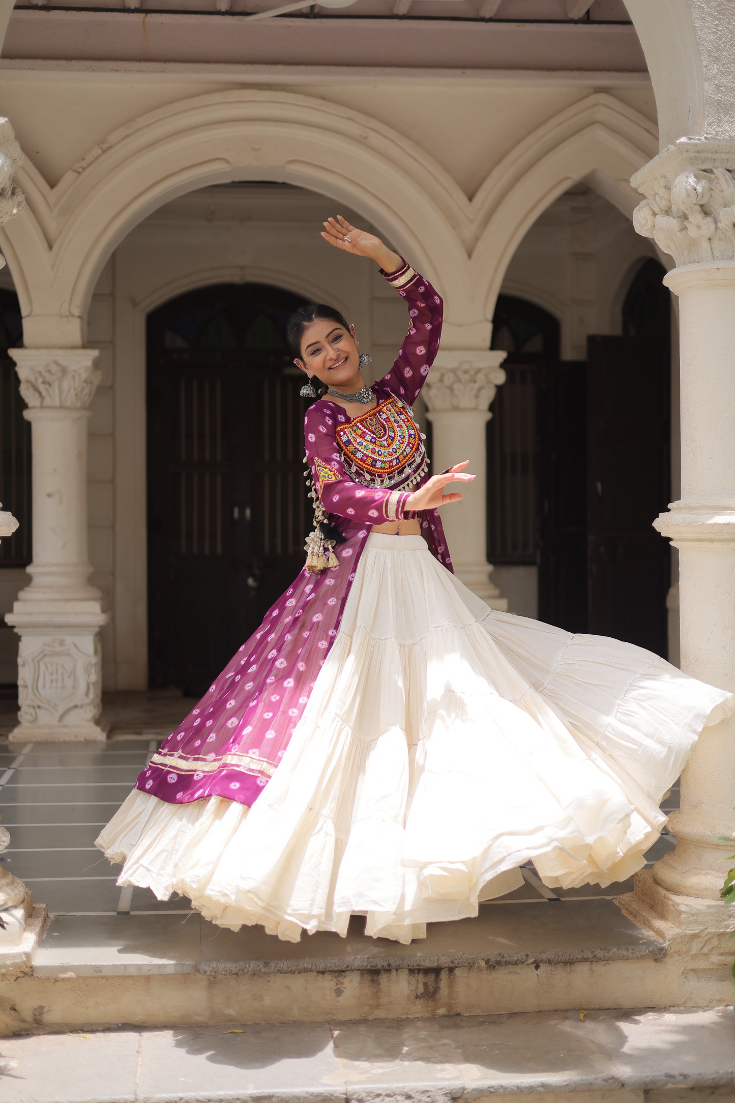Purple Bandhej Kurti & Lehenga Set
