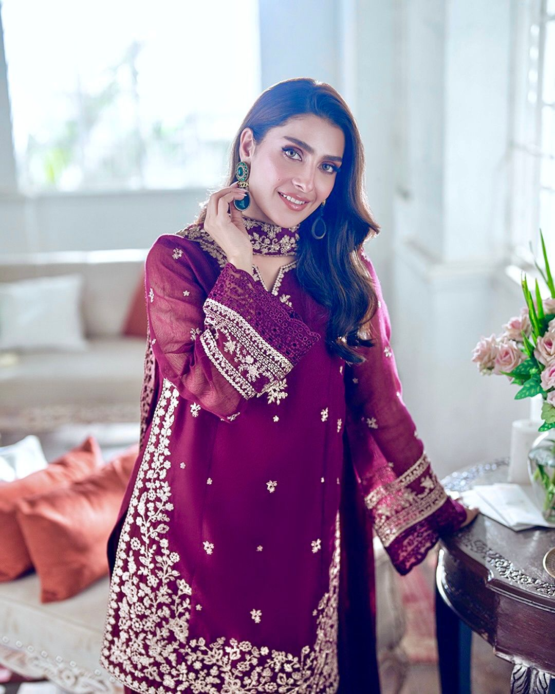 French Crepe Embroidered Sequence Work Kurta Plazzo Dupatta Set