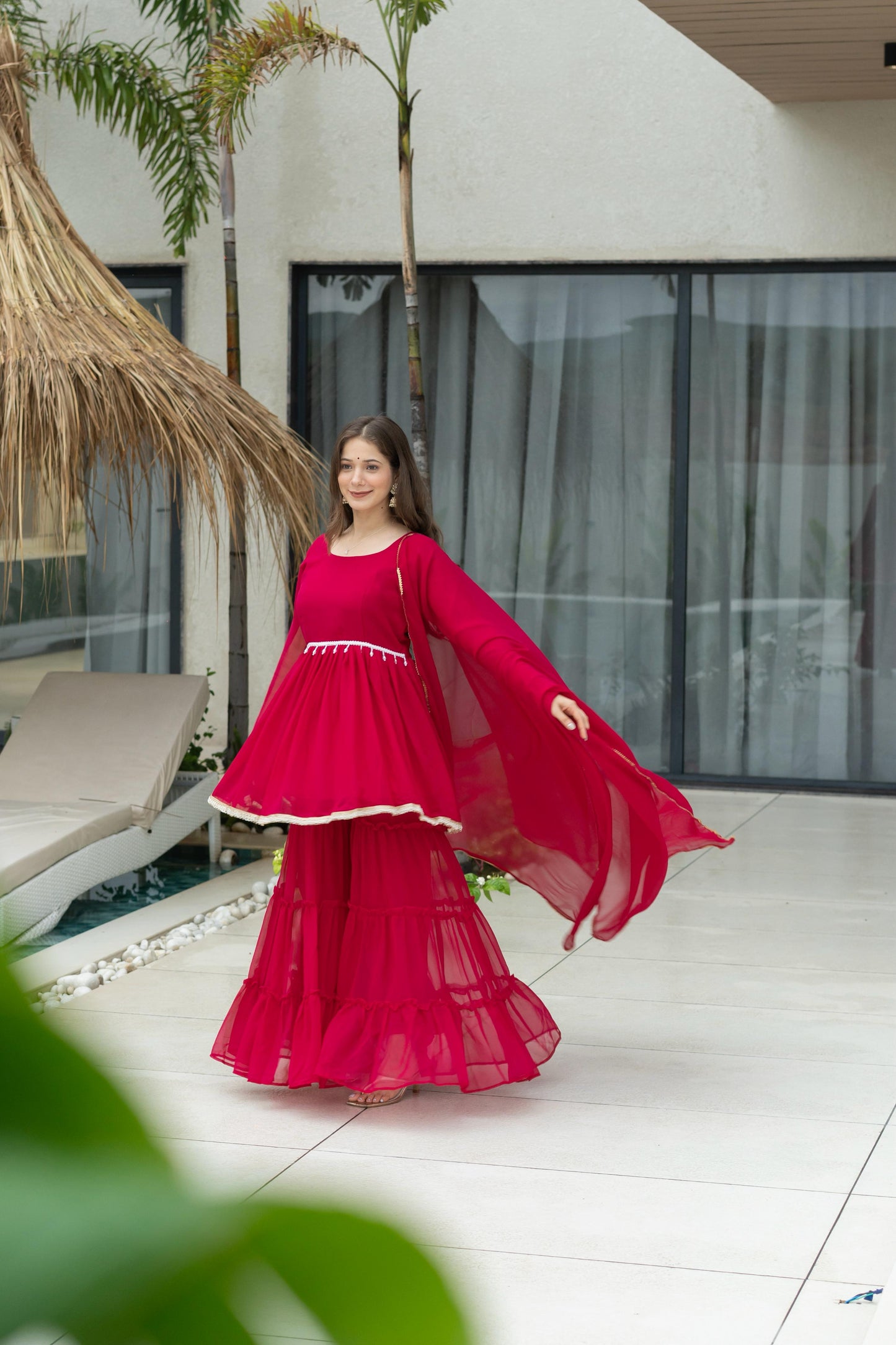 Red 60 Gram Micro Cotton Kediya Sharara