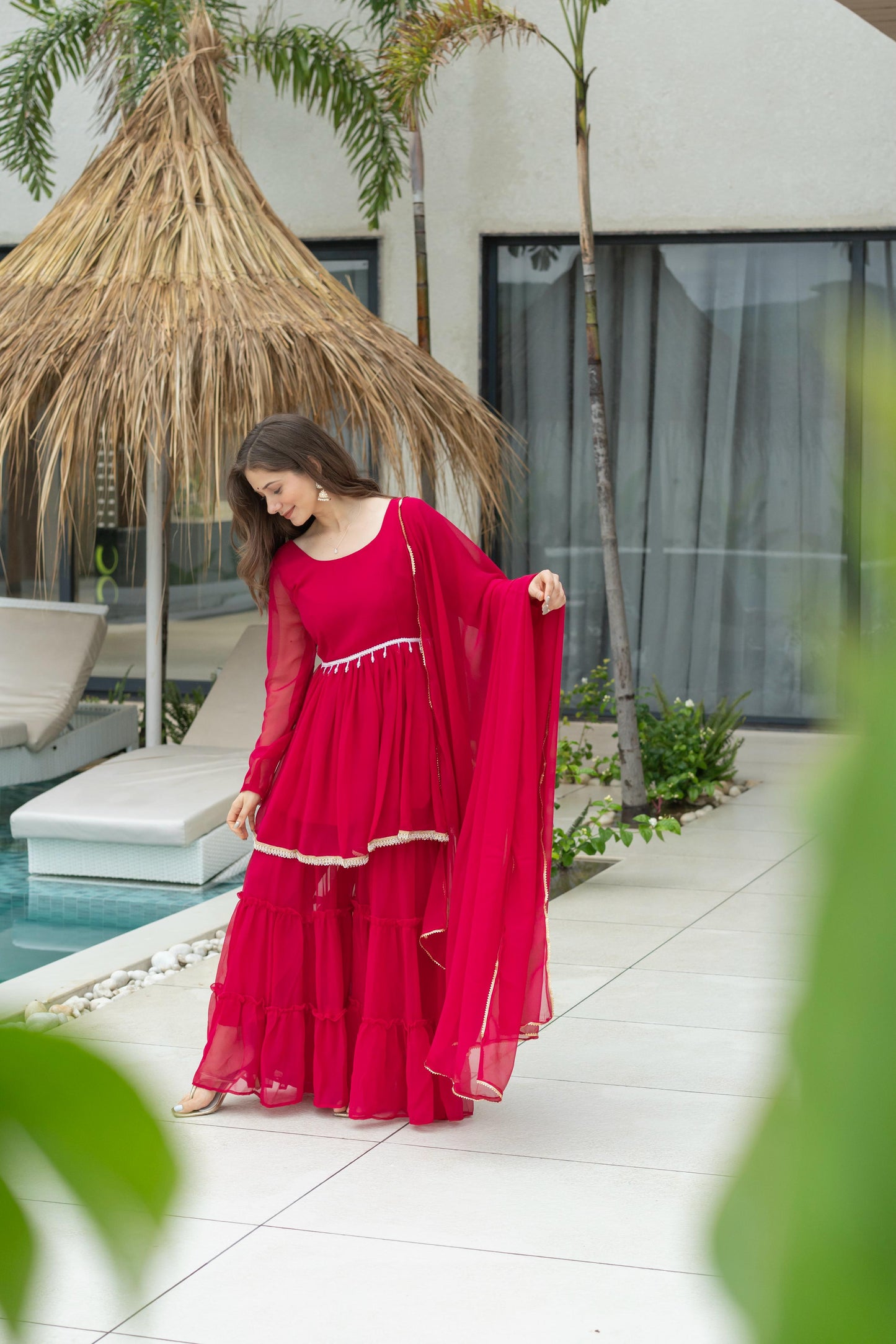 Red 60 Gram Micro Cotton Kediya Sharara