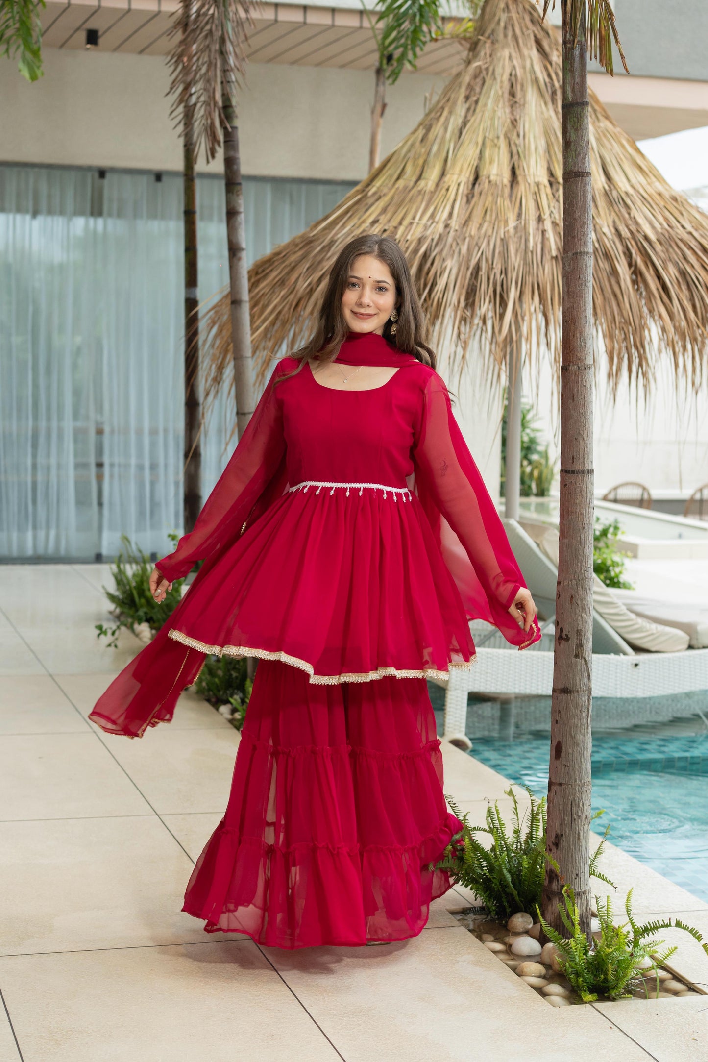 Red 60 Gram Micro Cotton Kediya Sharara