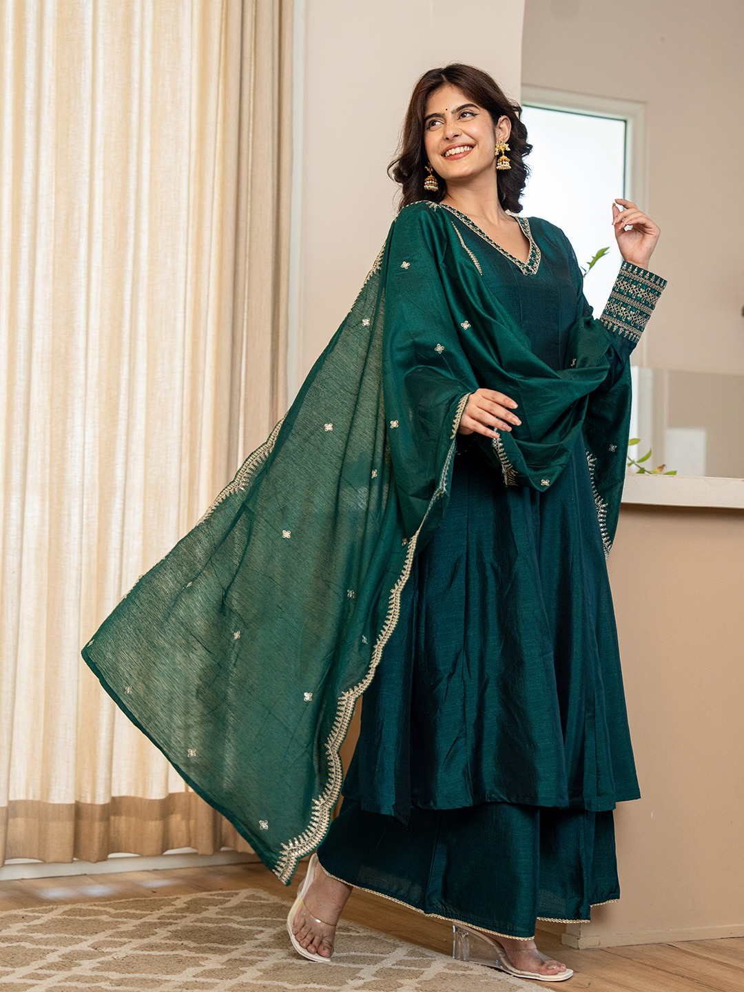Rama Silk Festive Anarkali Suit With Palazzo