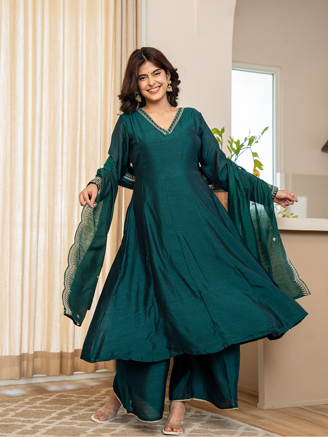 Rama Silk Festive Anarkali Suit With Palazzo