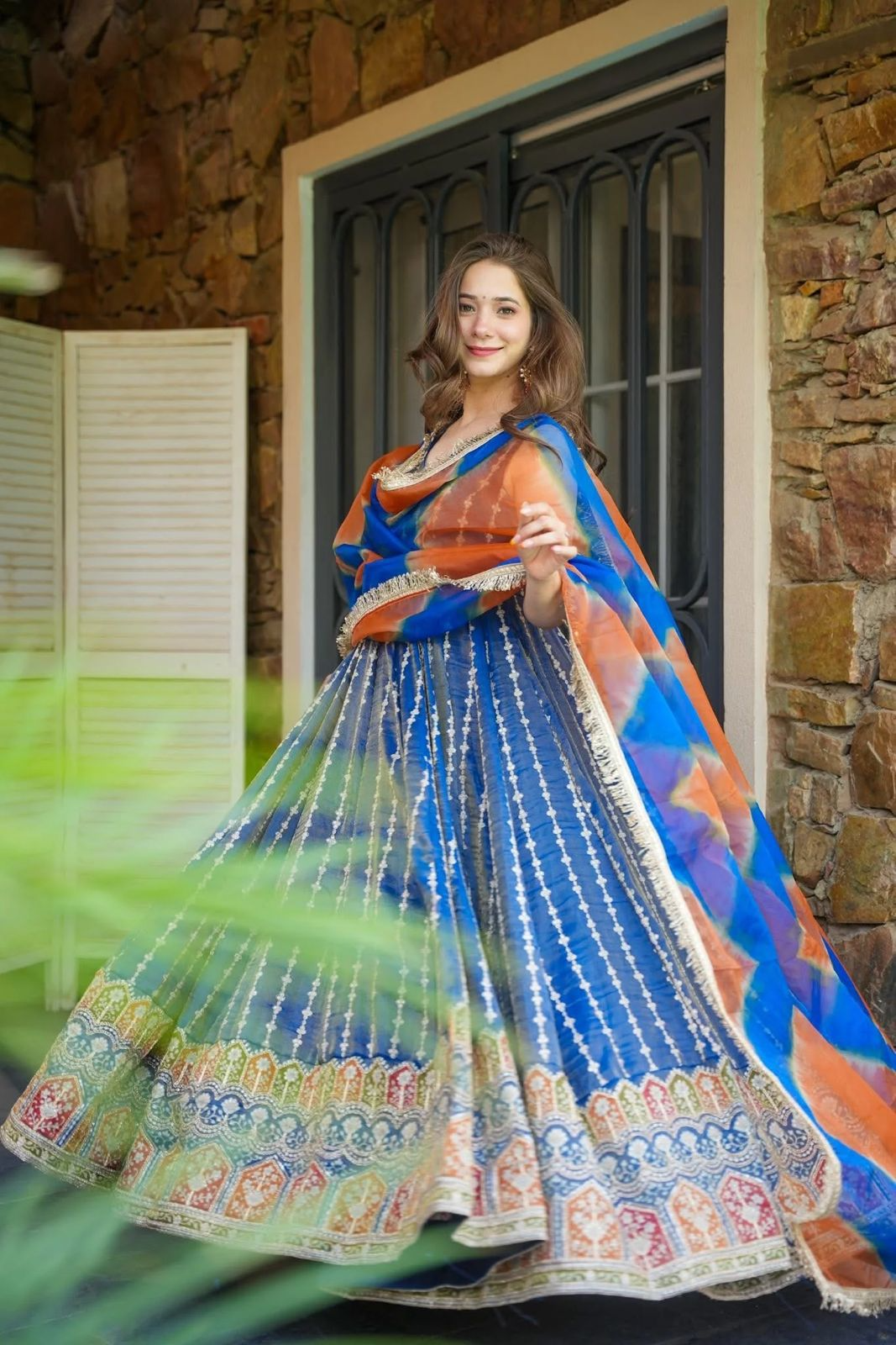 Radiant Blue Organza Silk Printed Gown