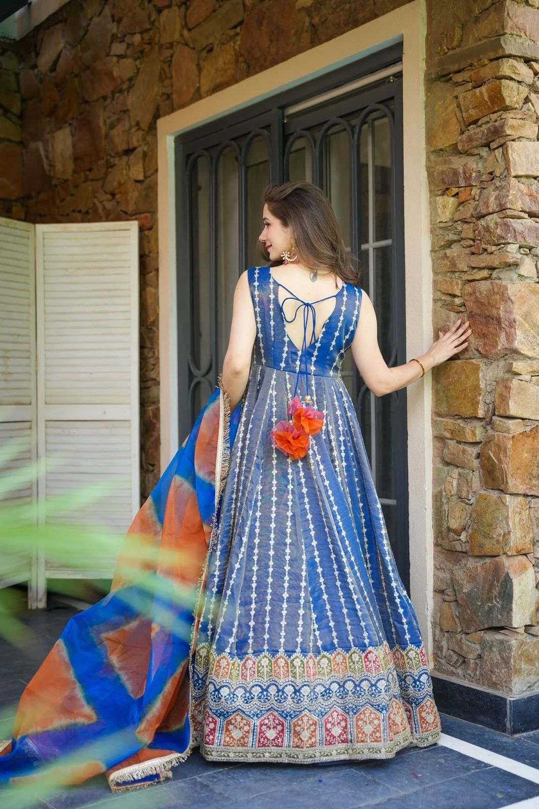 Radiant Blue Organza Silk Printed Gown