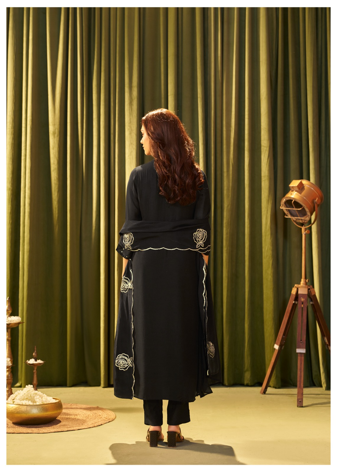 Classic Black Mul Chanderi Embroidered Suit Set