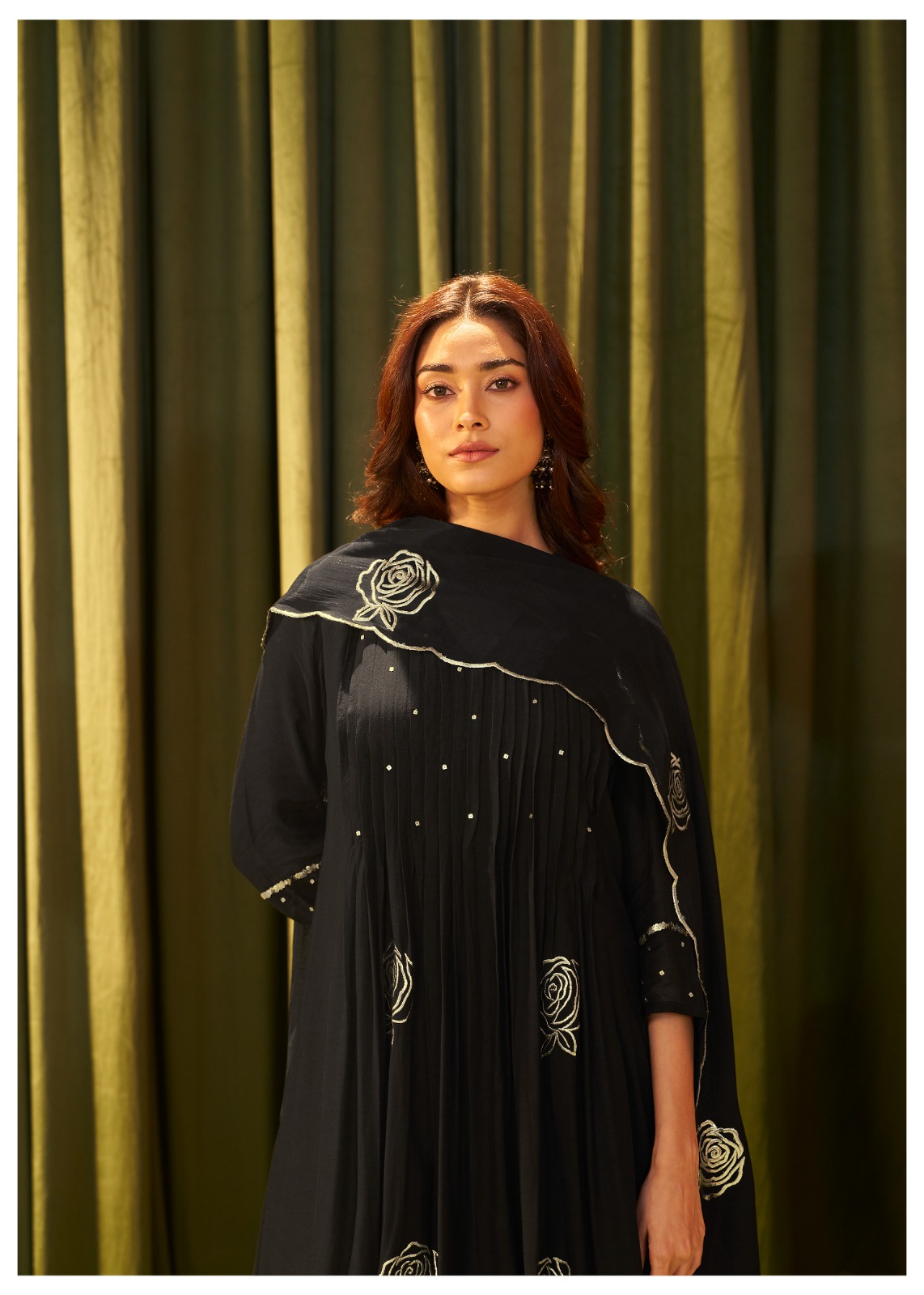 Classic Black Mul Chanderi Embroidered Suit Set