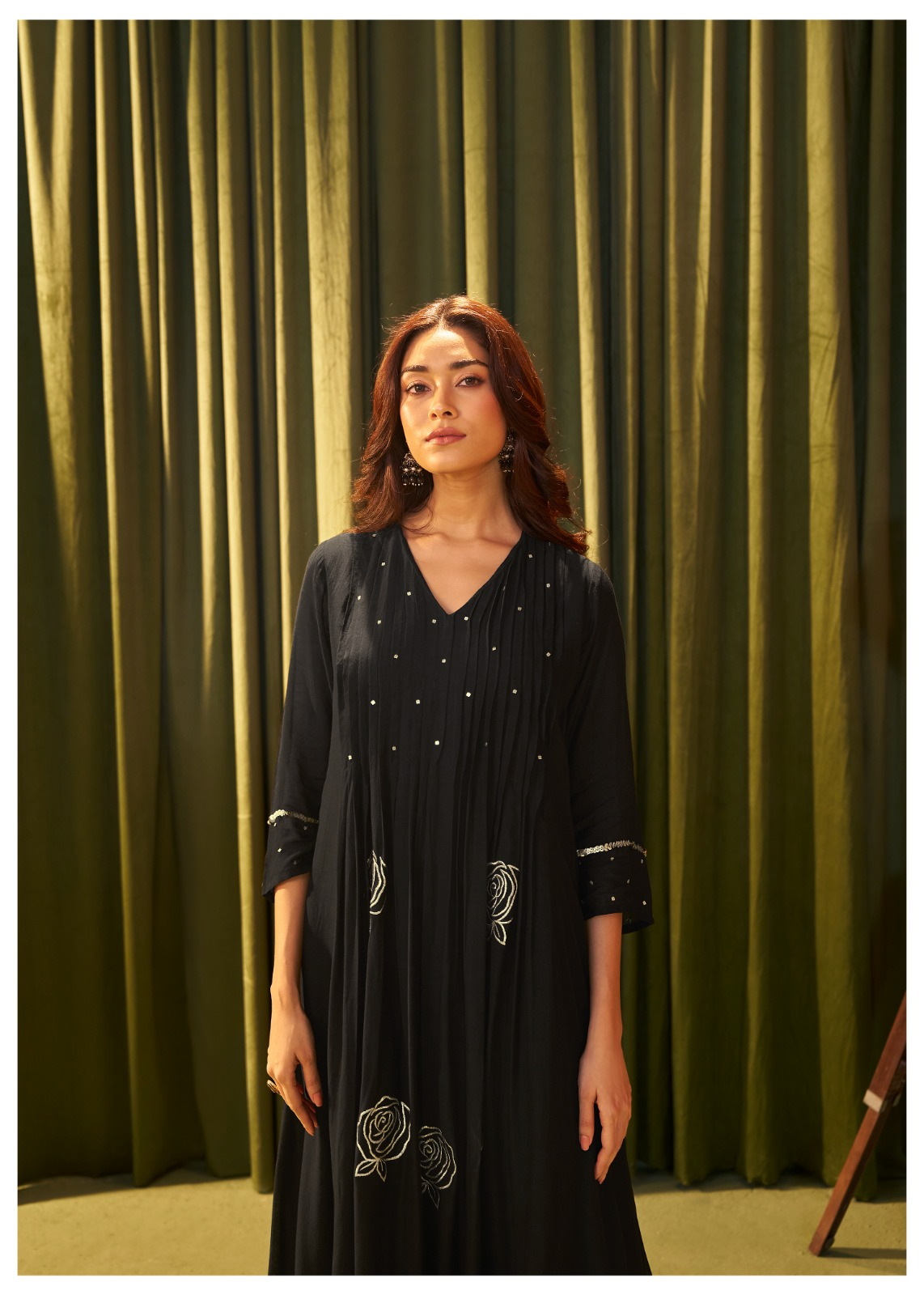 Classic Black Mul Chanderi Embroidered Suit Set