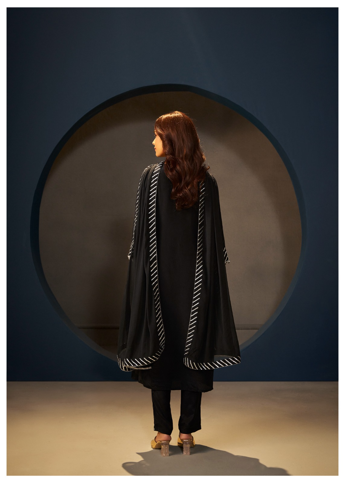 Black Crepe Applique Work Kurta Suit Set