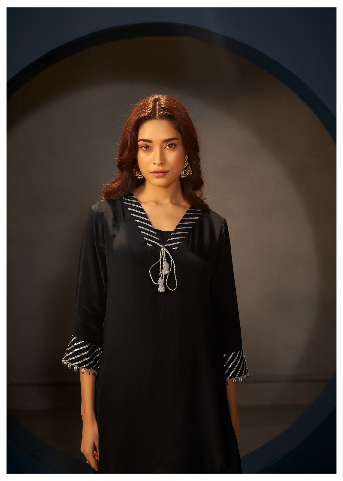 Black Crepe Applique Work Kurta Suit Set